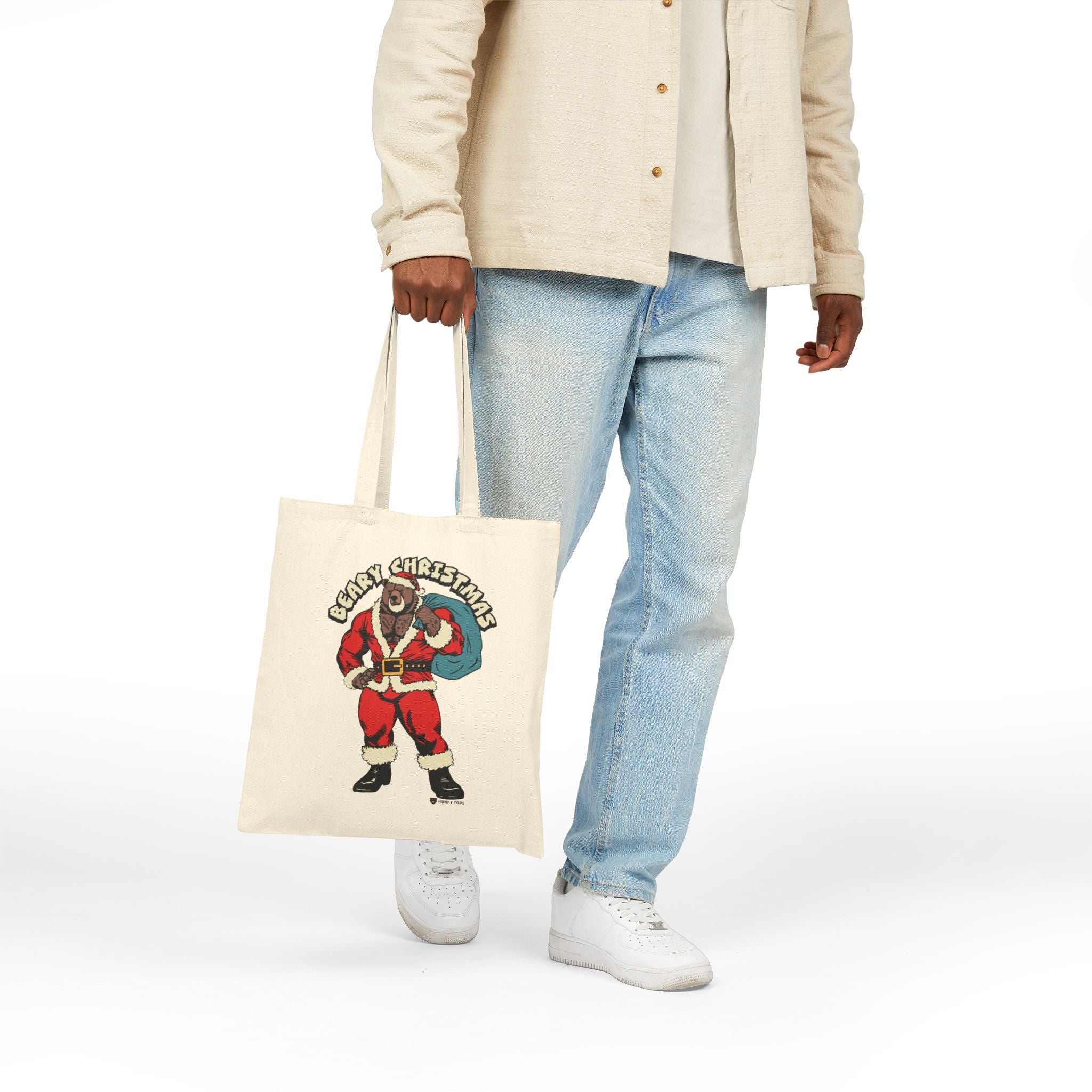 Beary Christmas Canvas Tote Bag - Printify #color_Natural