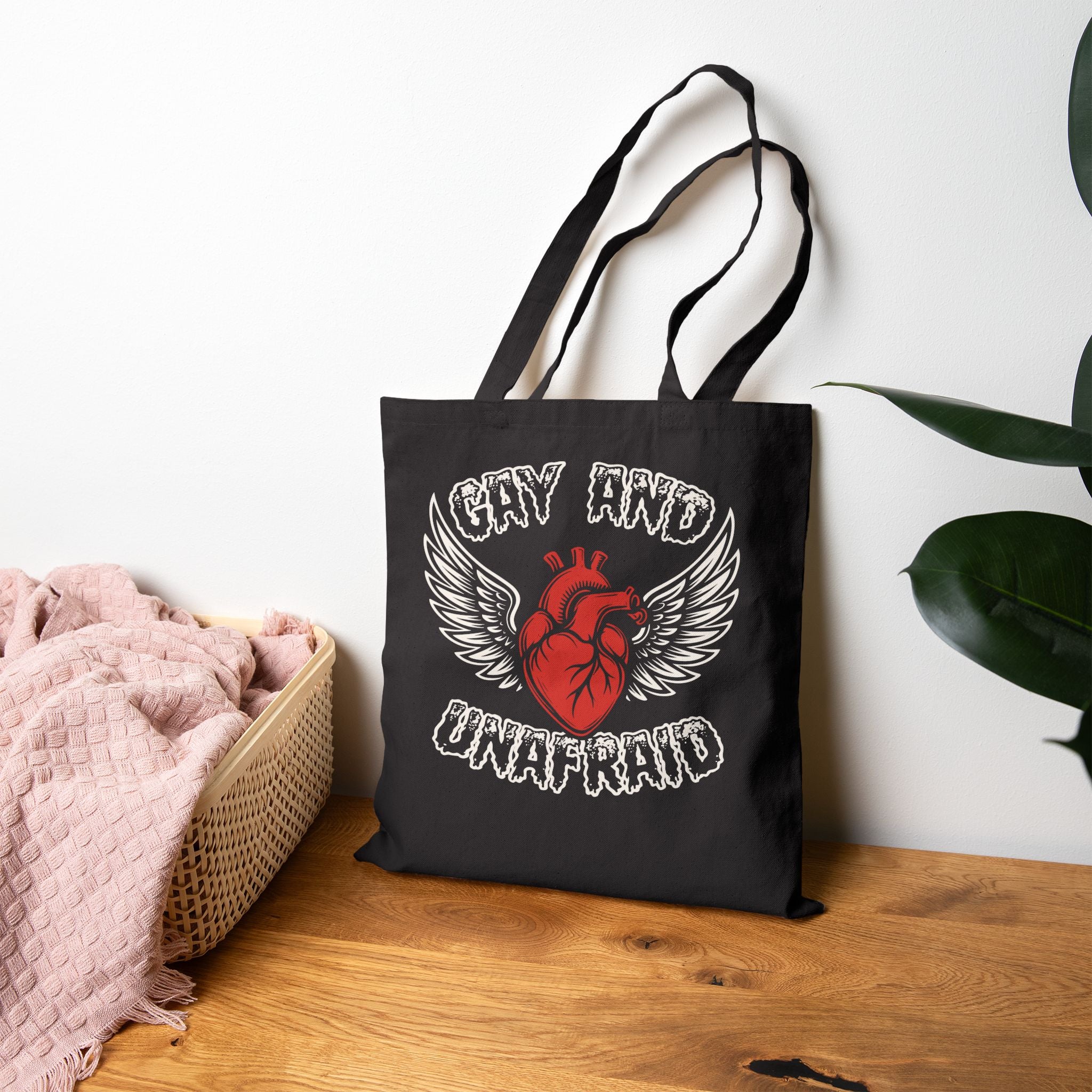 Gay and Unafraid Canvas Tote Bag - Hunky Tops #color_Black