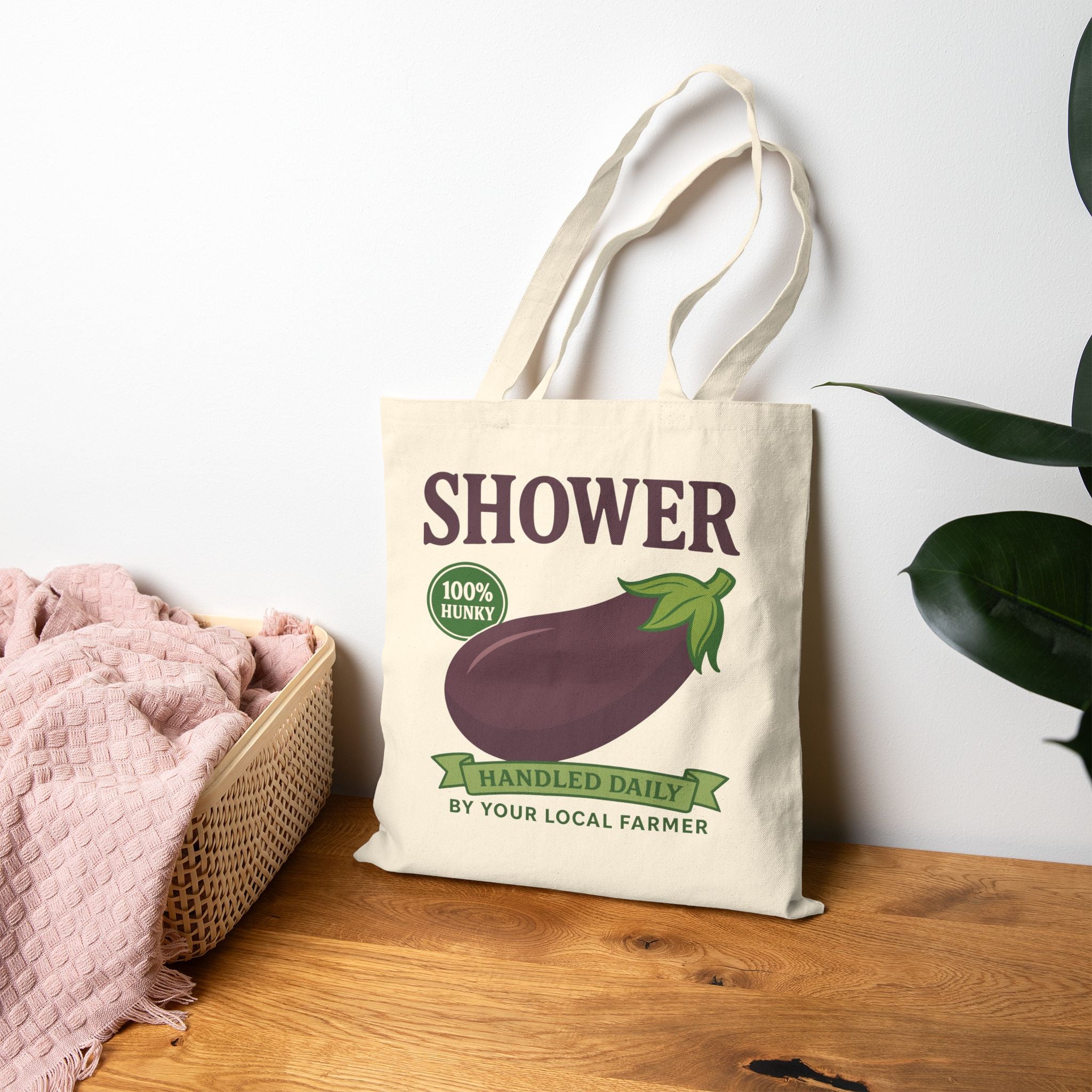 Shower Vintage Eggplant Canvas Tote Bag - Hunky Tops #color_Natural