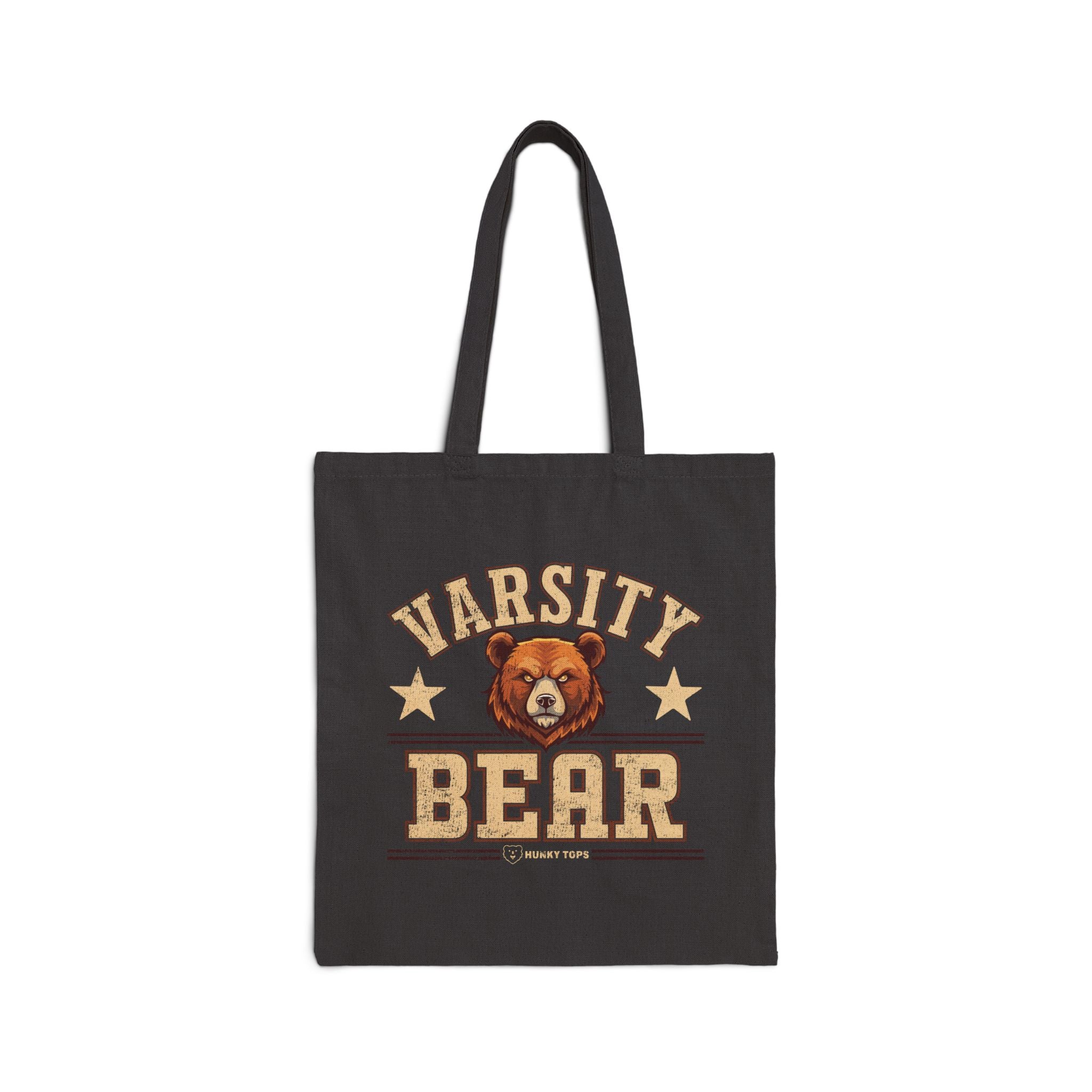 Varsity Bear Canvas Tote Bag - Printify #color_Black