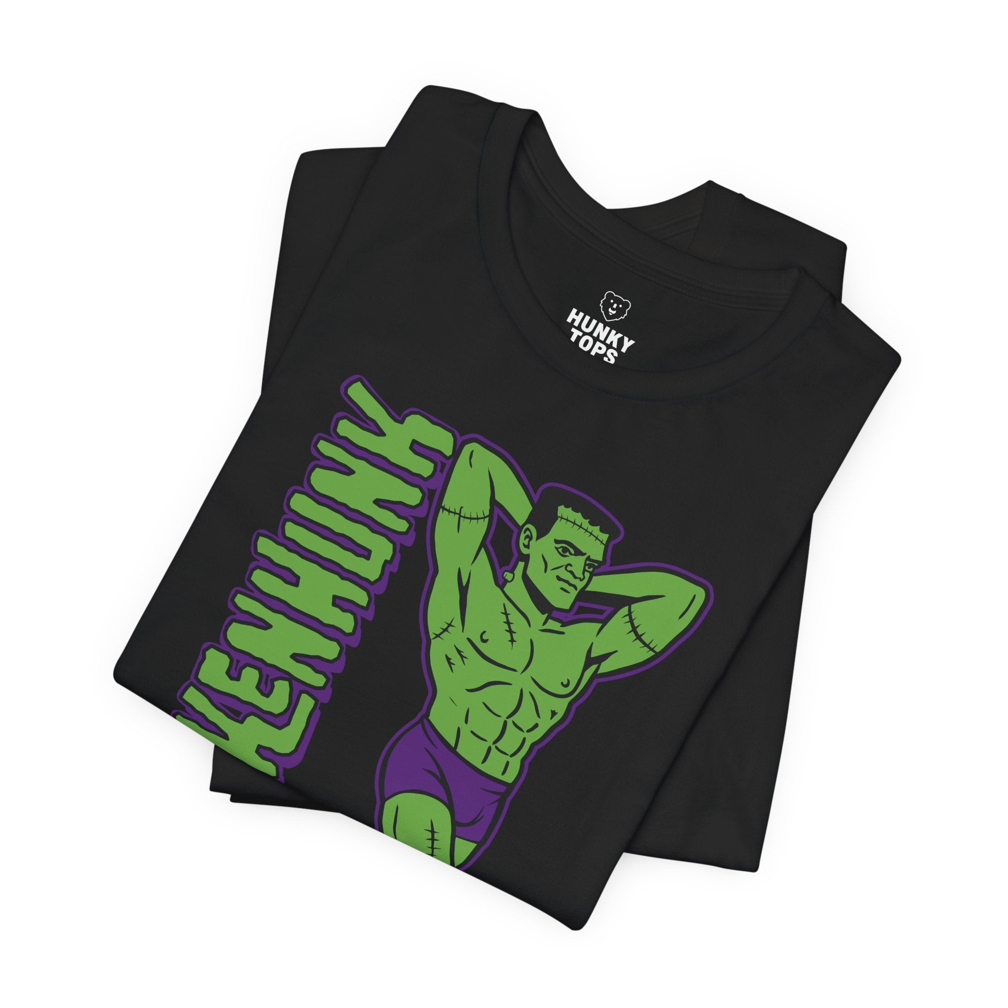 Frankenhunk Gay Halloween T-Shirt - Hunky Tops #color_Black