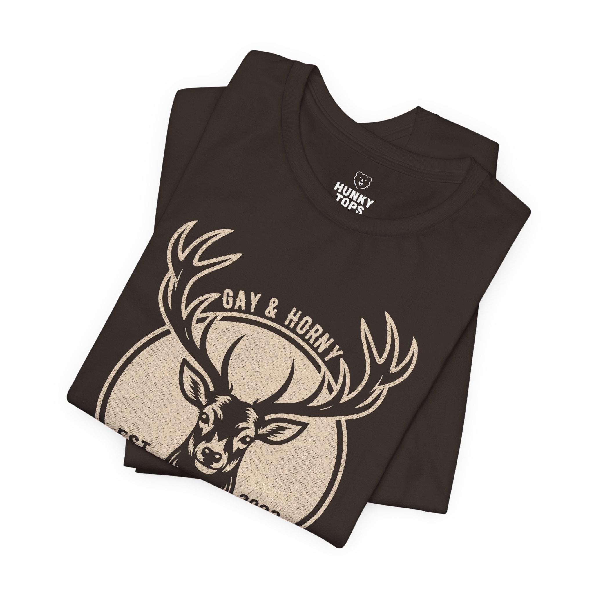 Gay And Horny T-Shirt - Hunky Tops #color_Brown