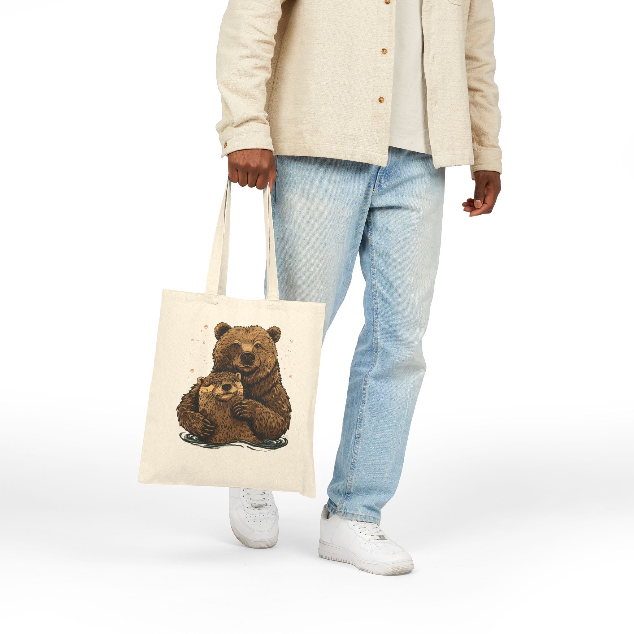 Bear + Otter Canvas Tote Bag - Hunky Tops #color_Natural
