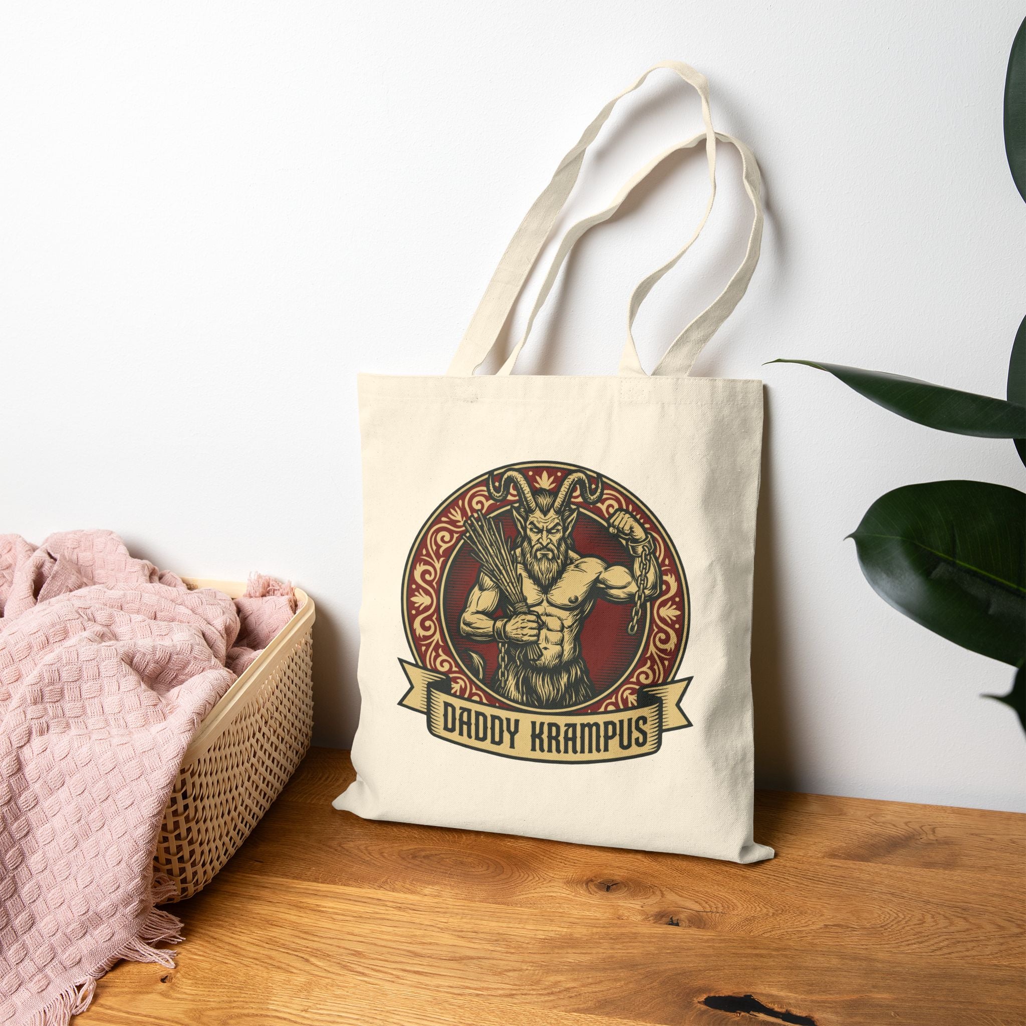 Daddy Krampus Canvas Tote Bag - Hunky Tops #color_Natural