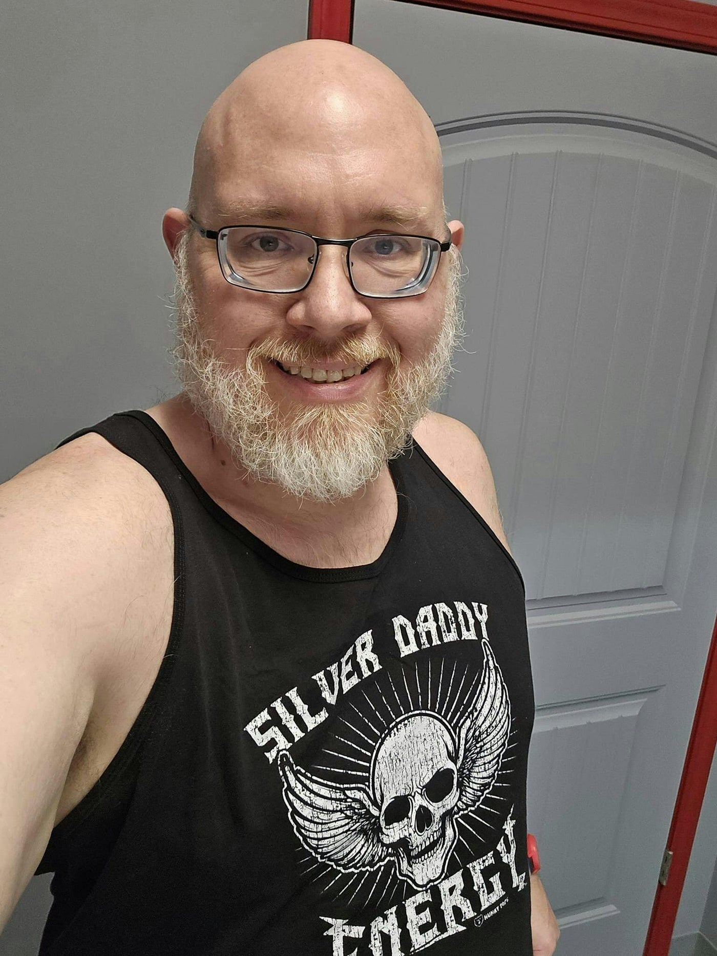 HunkyMoose43 wearing the Silver Daddy Energy Tank Top