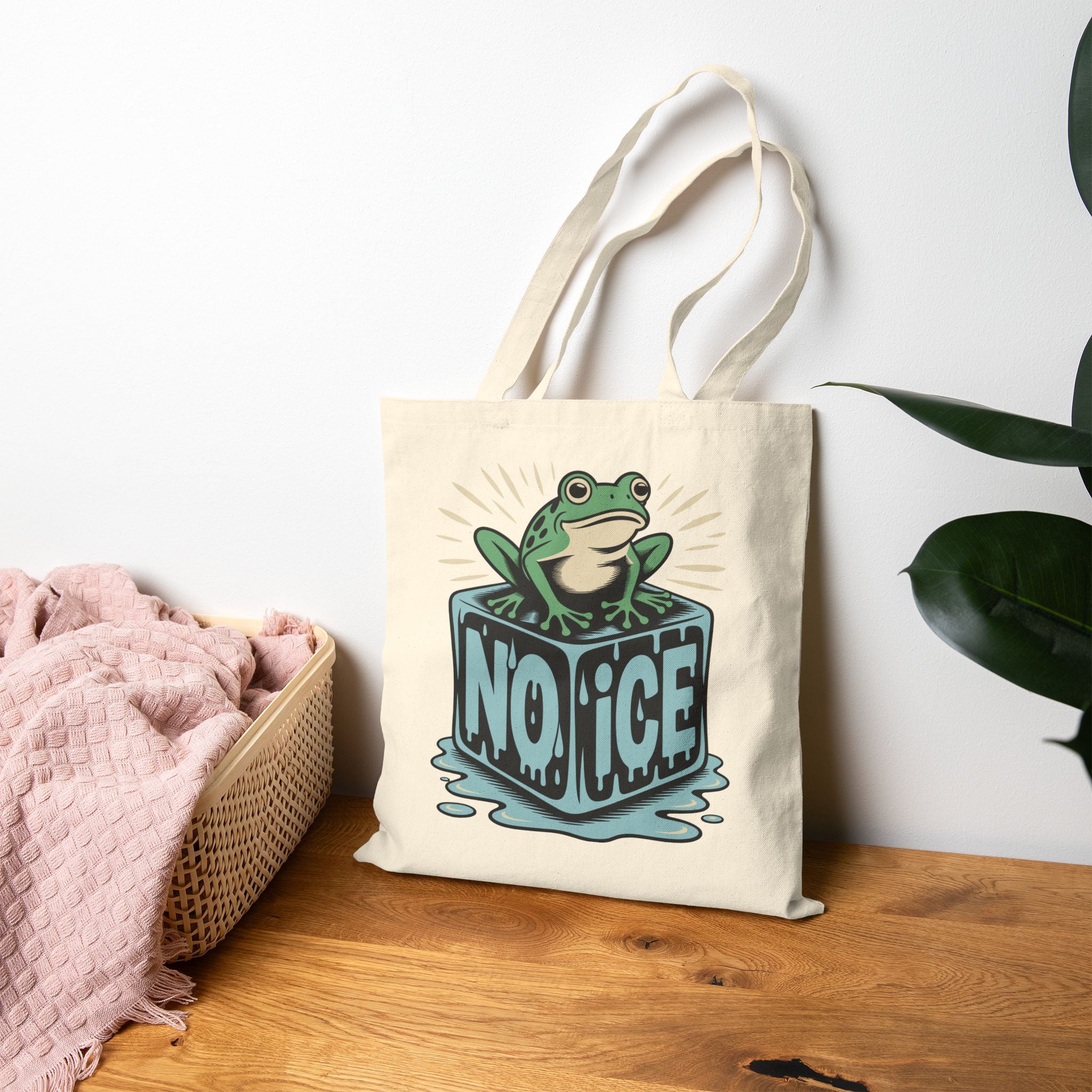 No ICE Frog Canvas Tote Bag - Hunky Tops #color_Natural