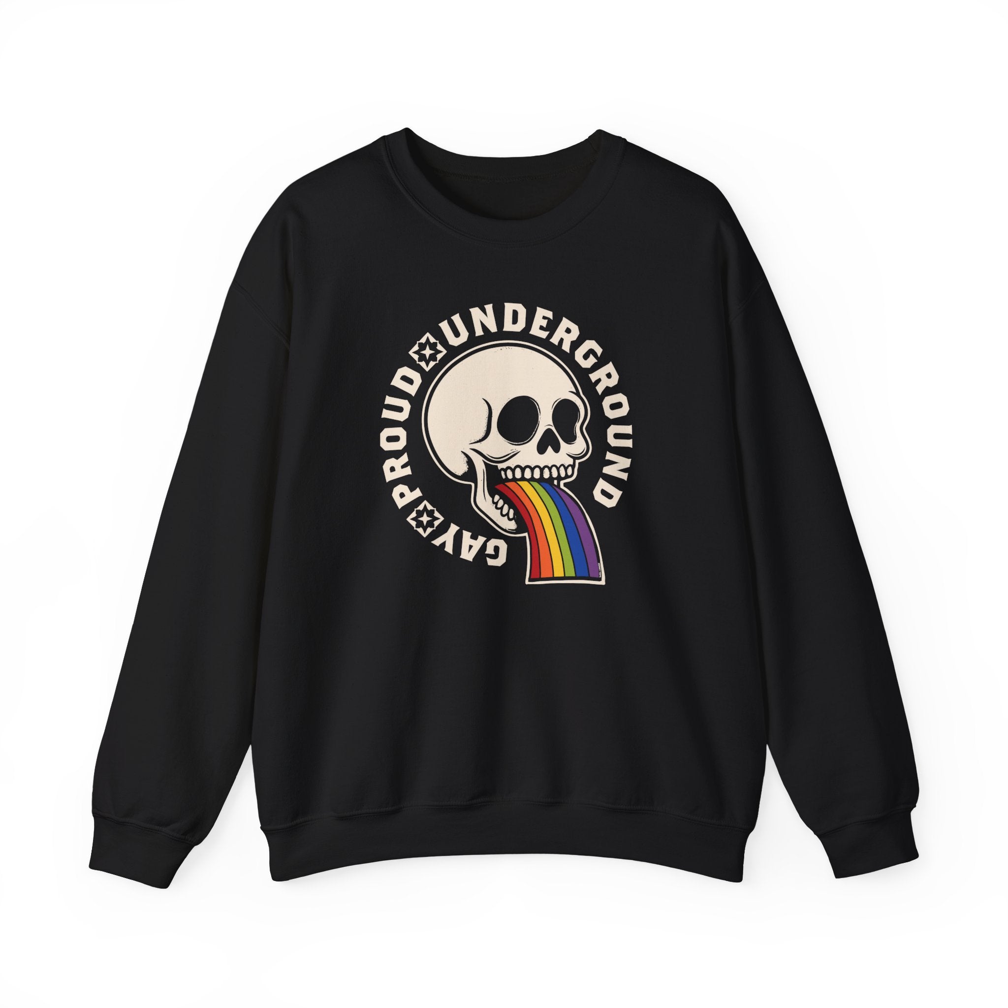 Proud Underground Gay Skull Sweatshirt - Hunky Tops #color_Black