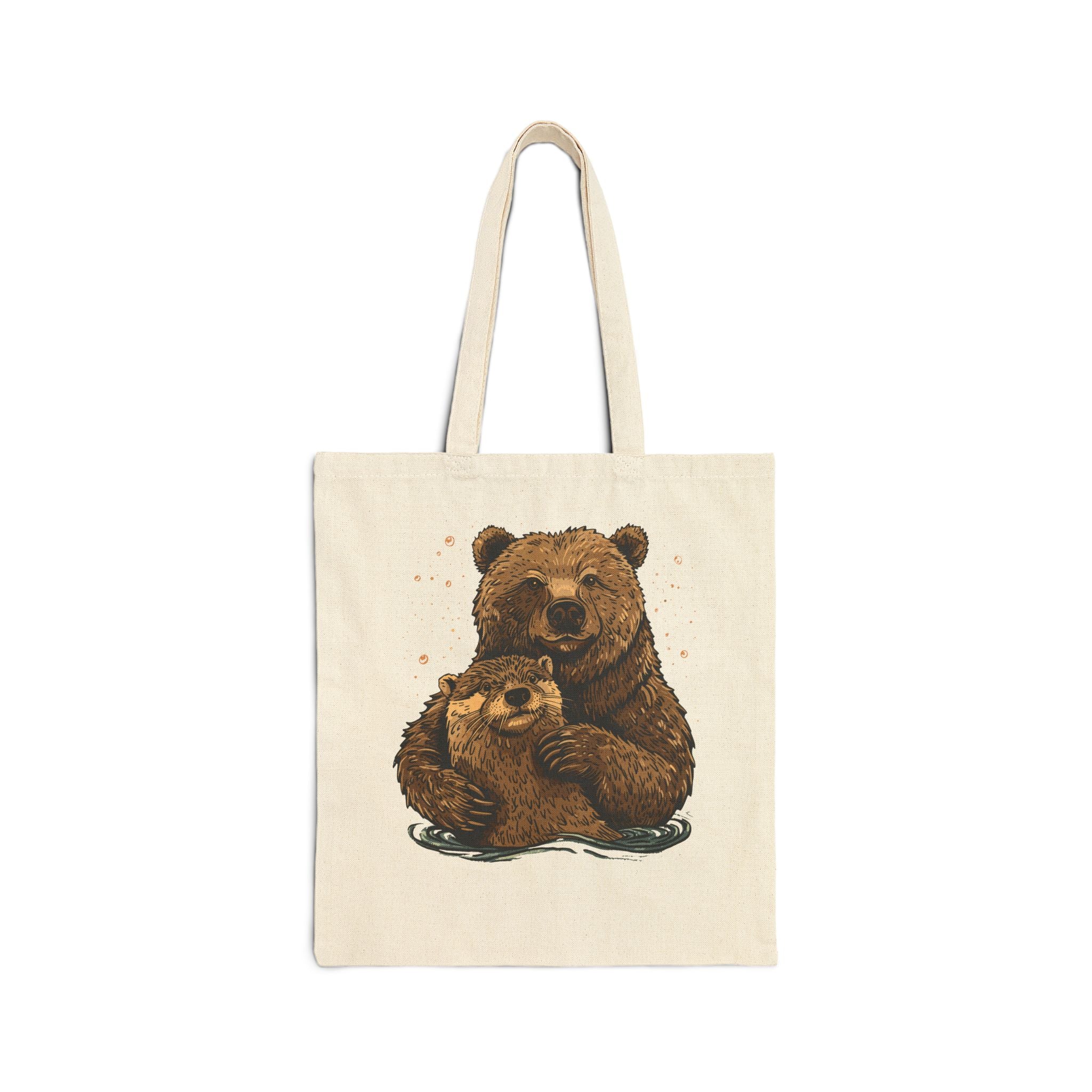 Bear + Otter Canvas Tote Bag - Hunky Tops #color_Natural