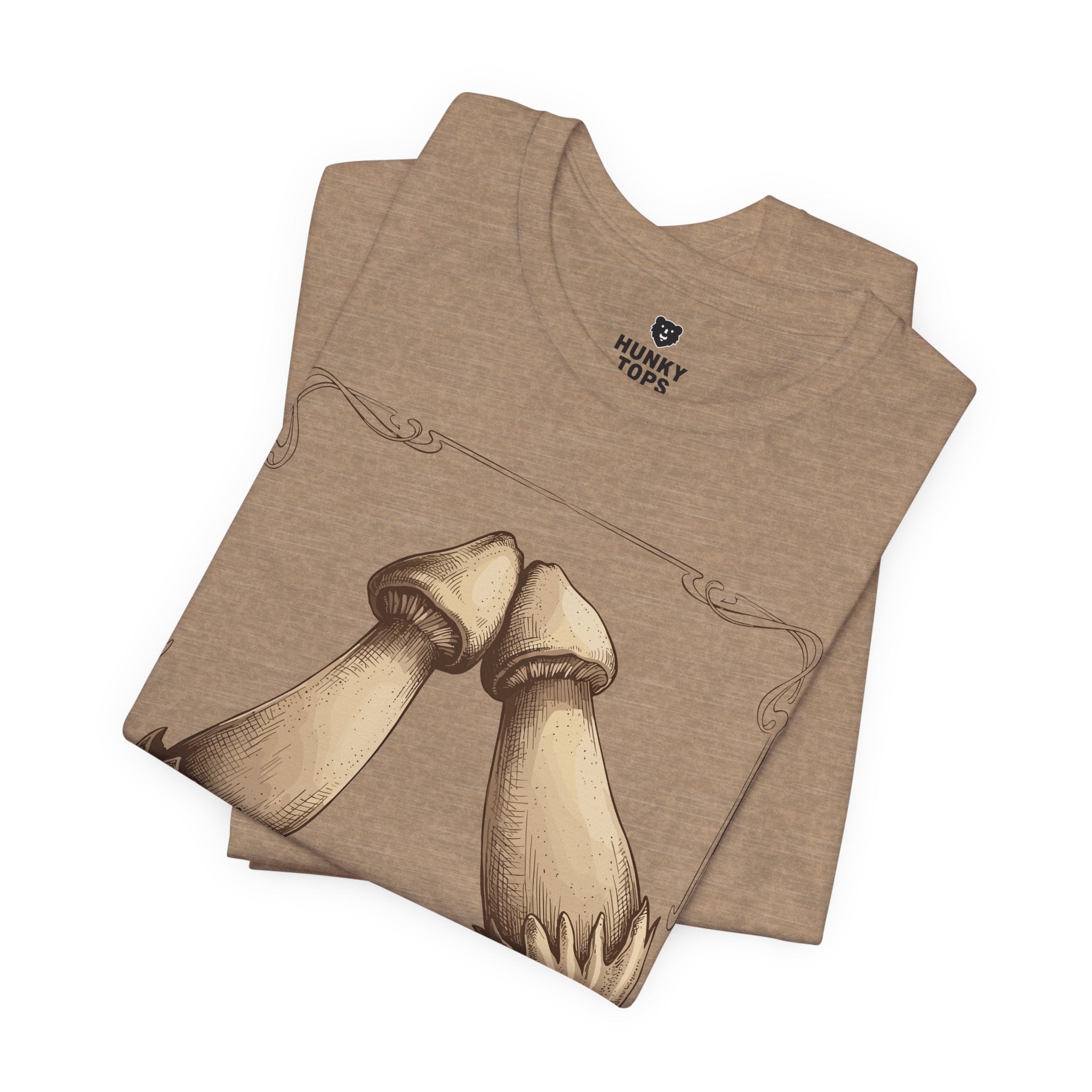 Rubbing Mushrooms T-Shirt - Hunky Tops #color_Heather Tan