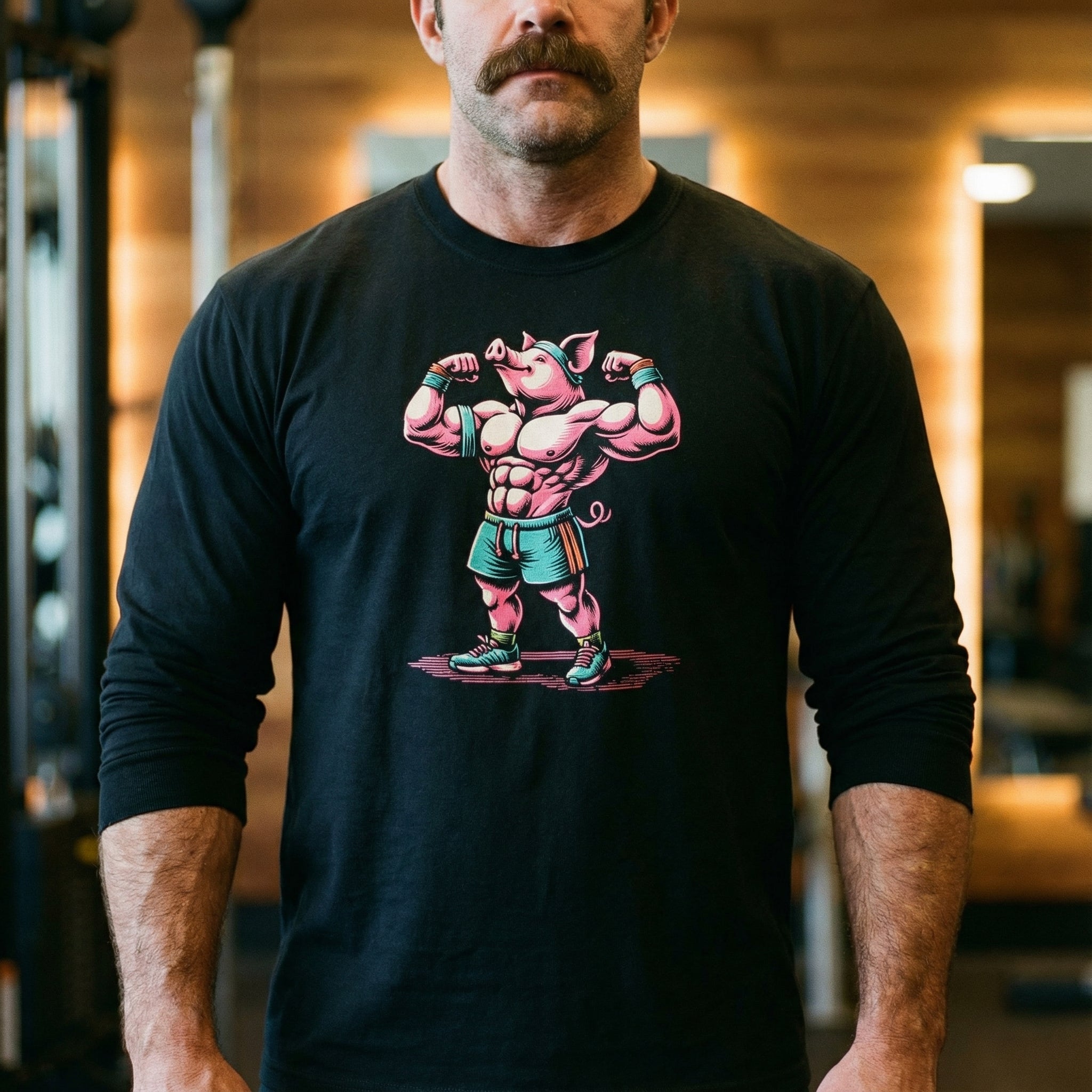 Muscle Pig Long-Sleeve T-Shirt #color_Black