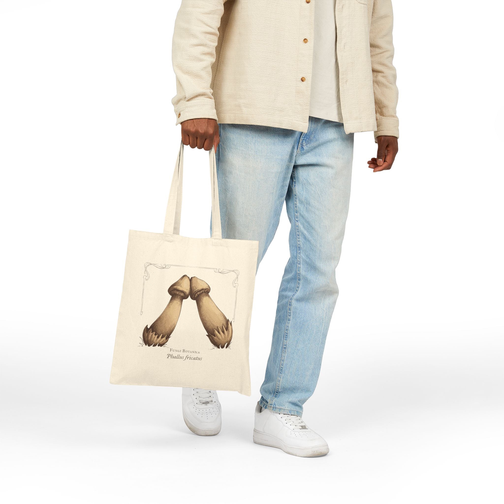 Rubbing Mushrooms Canvas Tote Bag - Printify #color_Natural