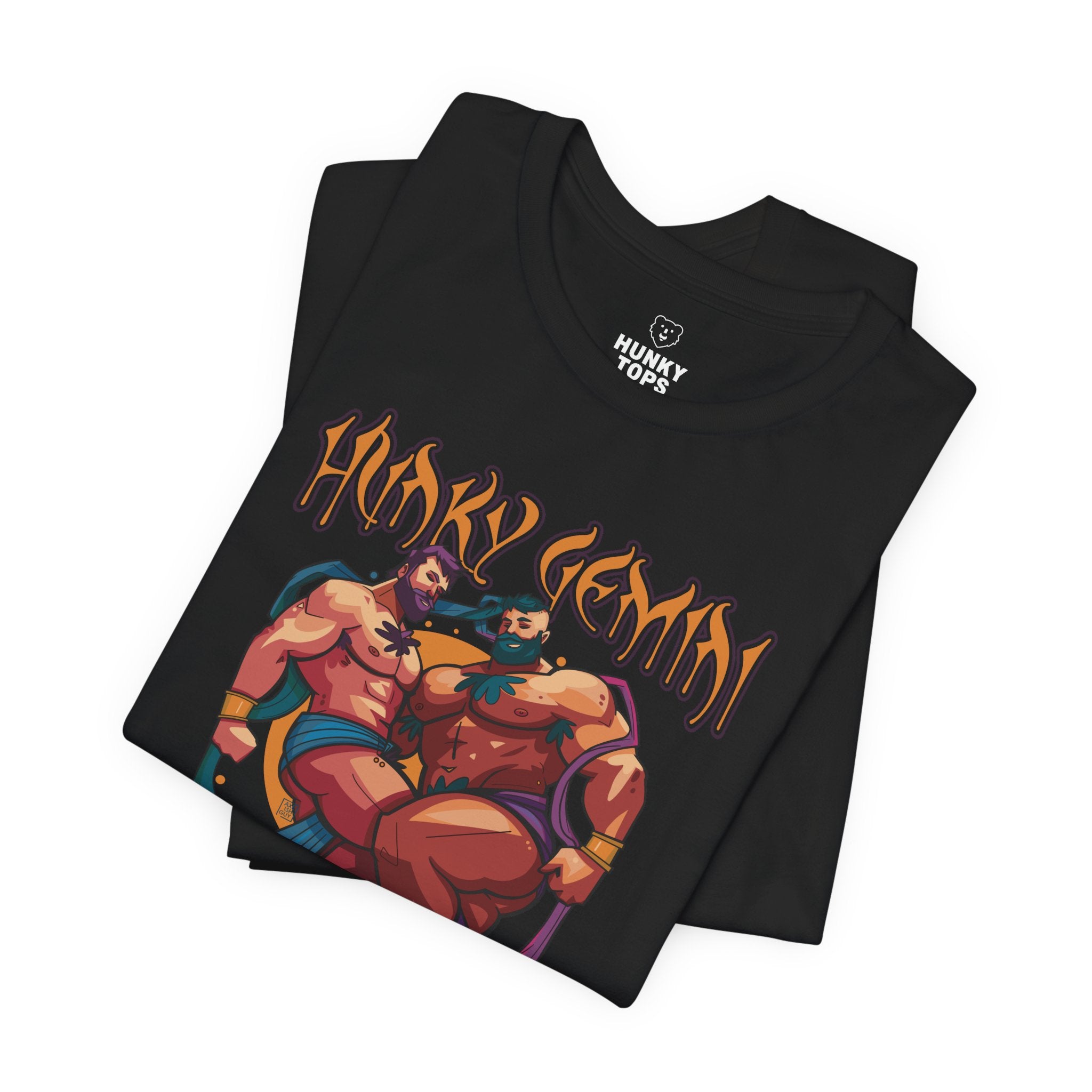 Hunky Gemini Zodiac T-Shirt by Axeish Guy - Hunky Tops #color_Black