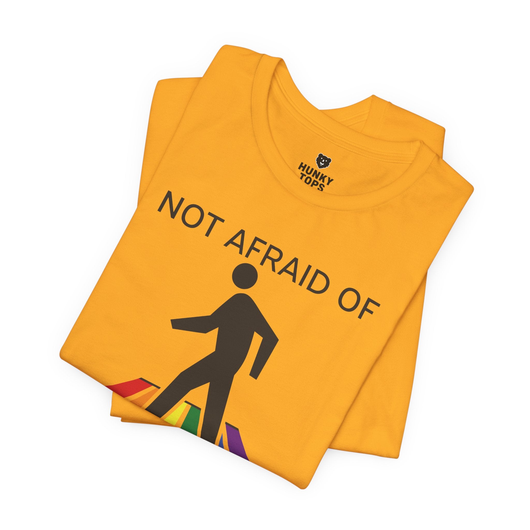 Not Afraid of Rainbow Crosswalks T-Shirt - Hunky Tops #color_Gold