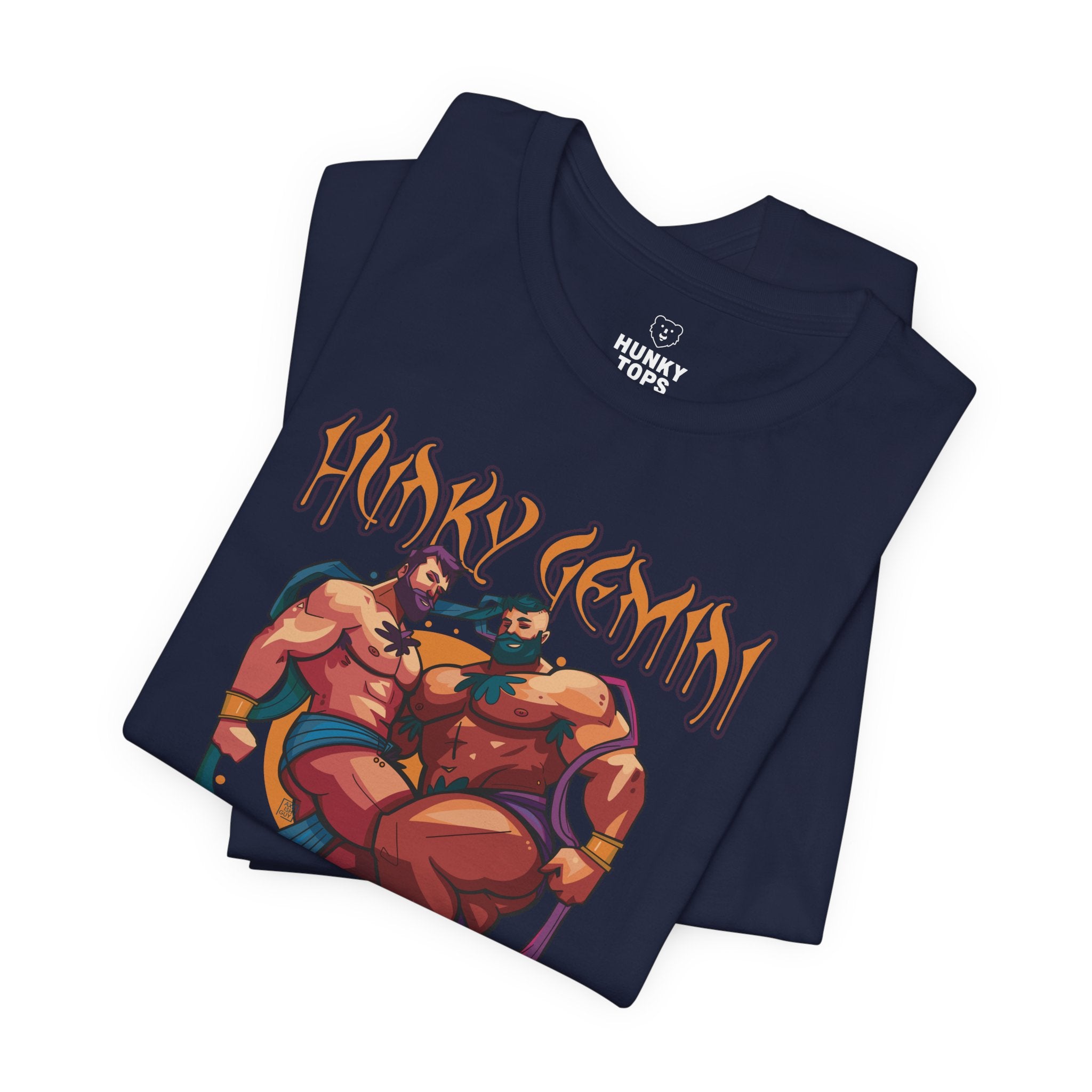 Hunky Gemini Zodiac T-Shirt by Axeish Guy - Hunky Tops #color_Navy