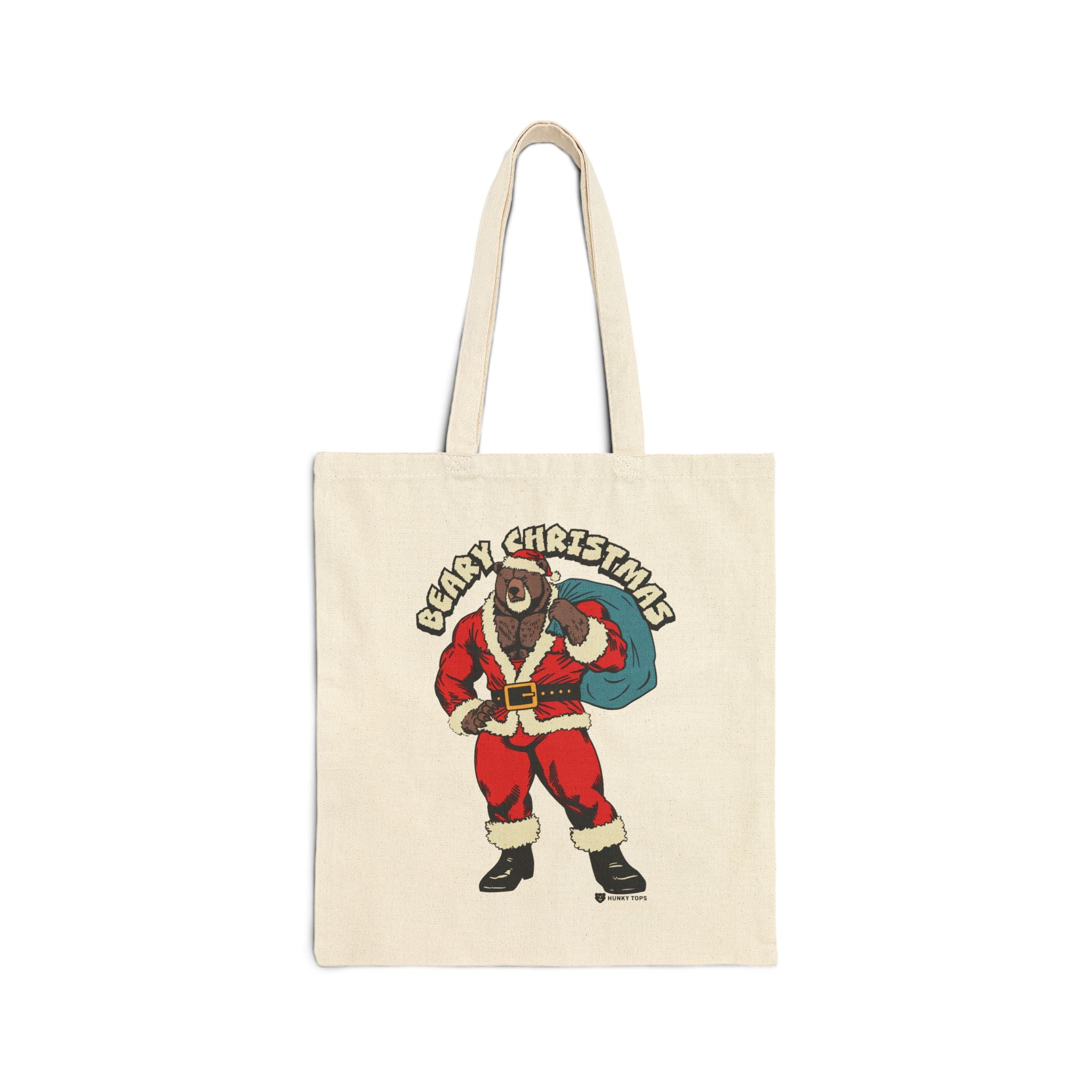 Beary Christmas Canvas Tote Bag - Printify #color_Natural