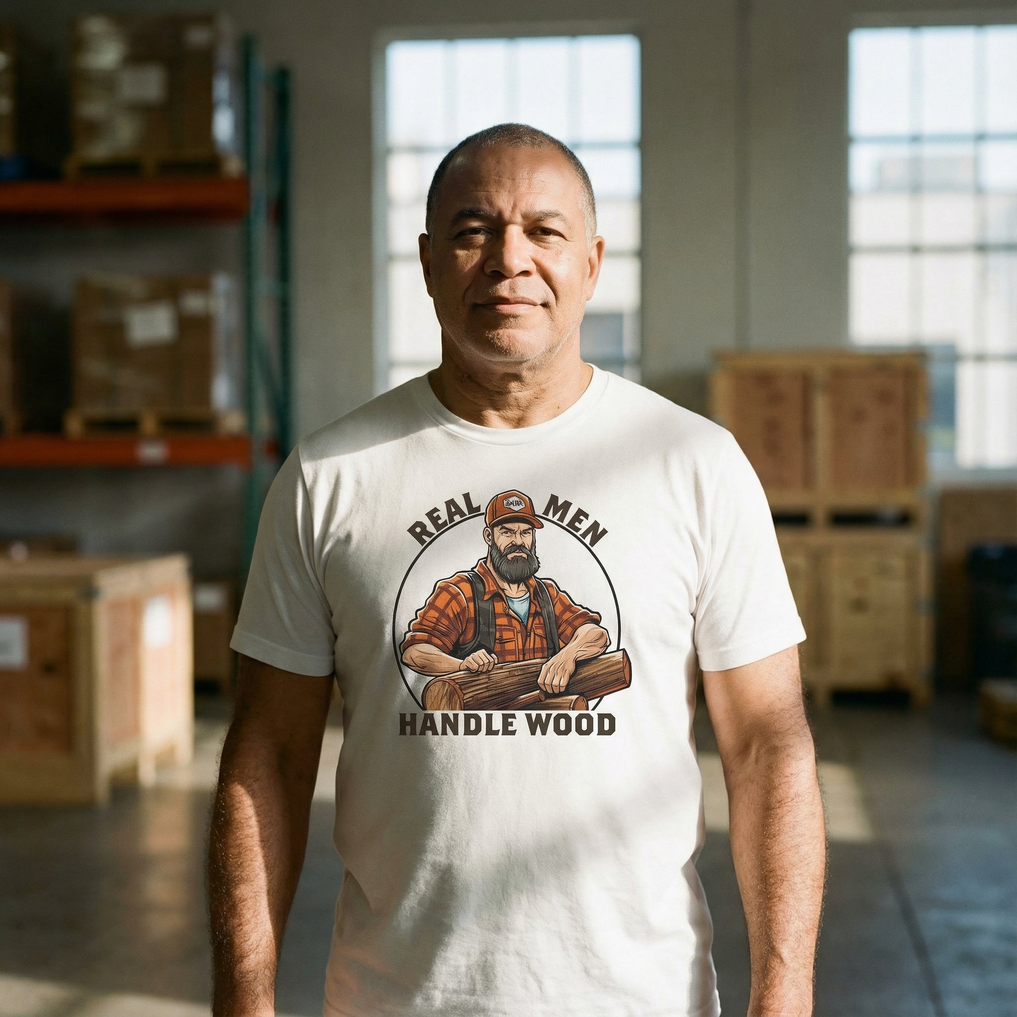 "Real Men Handle Wood" Lumberjack T-Shirt #color_White