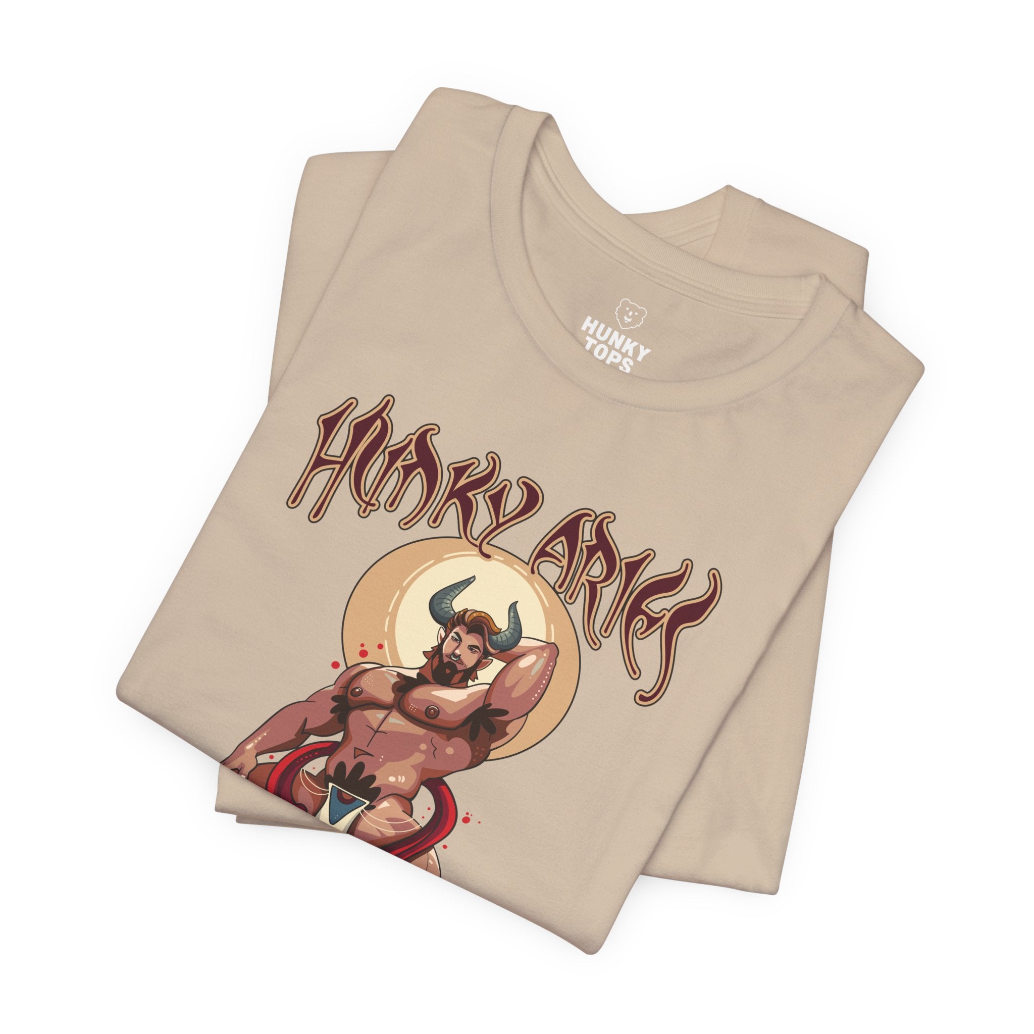 Hunky Aries Zodiac T-Shirt by Axeish Guy - Hunky Tops #color_Tan