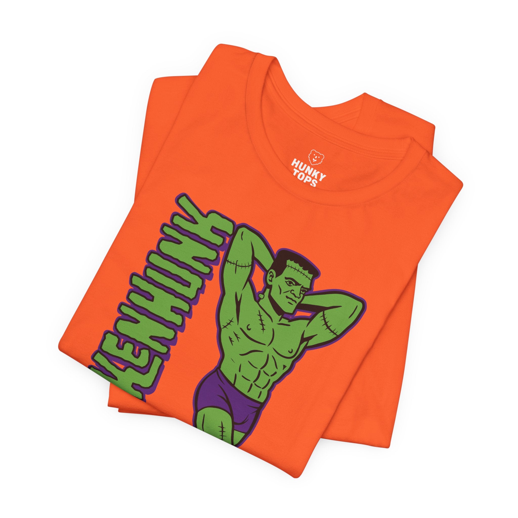 Frankenhunk Gay Halloween T-Shirt - Hunky Tops #color_Orange