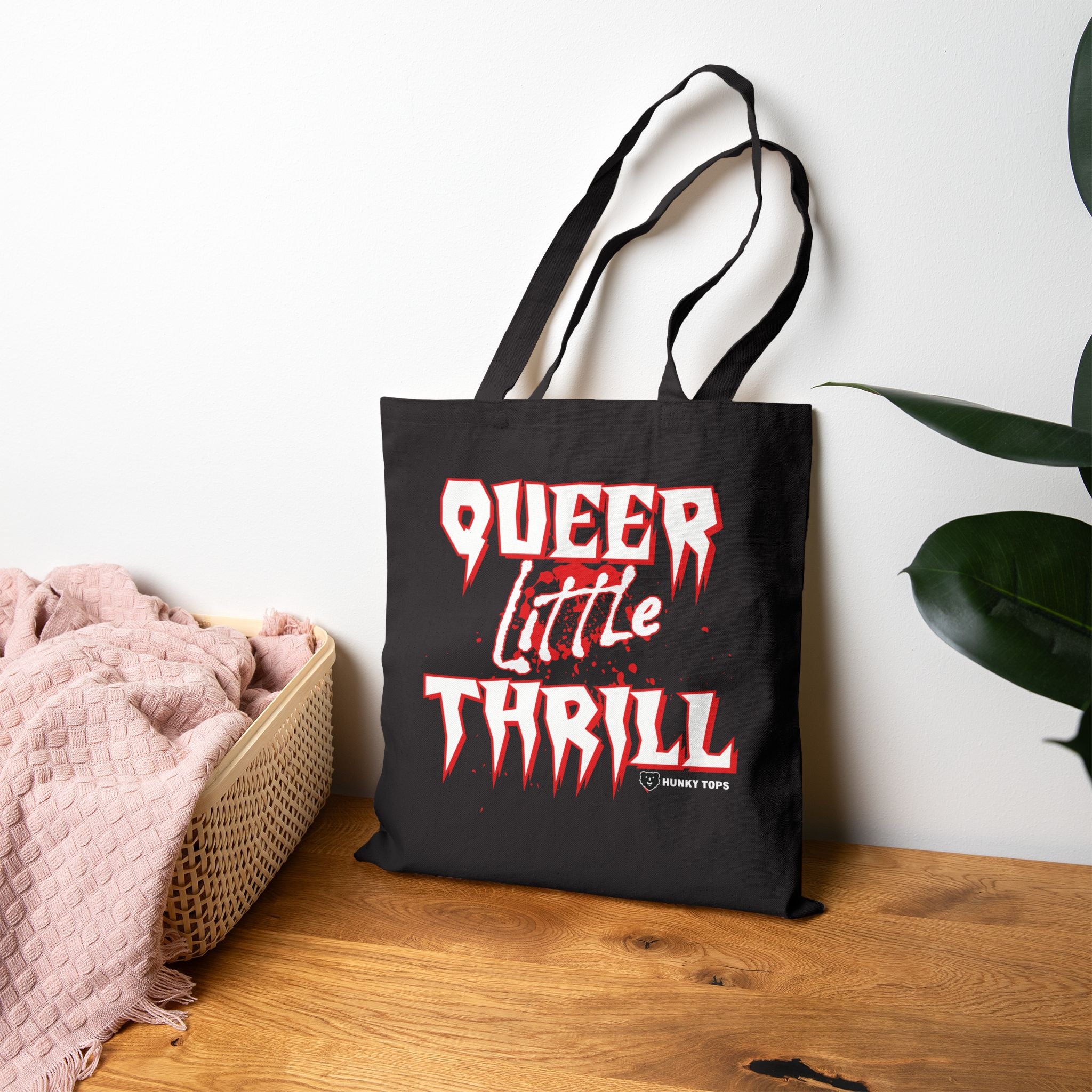 Queer Little Thrill Gay Halloween Canvas Tote Bag - Hunky Tops #color_Black