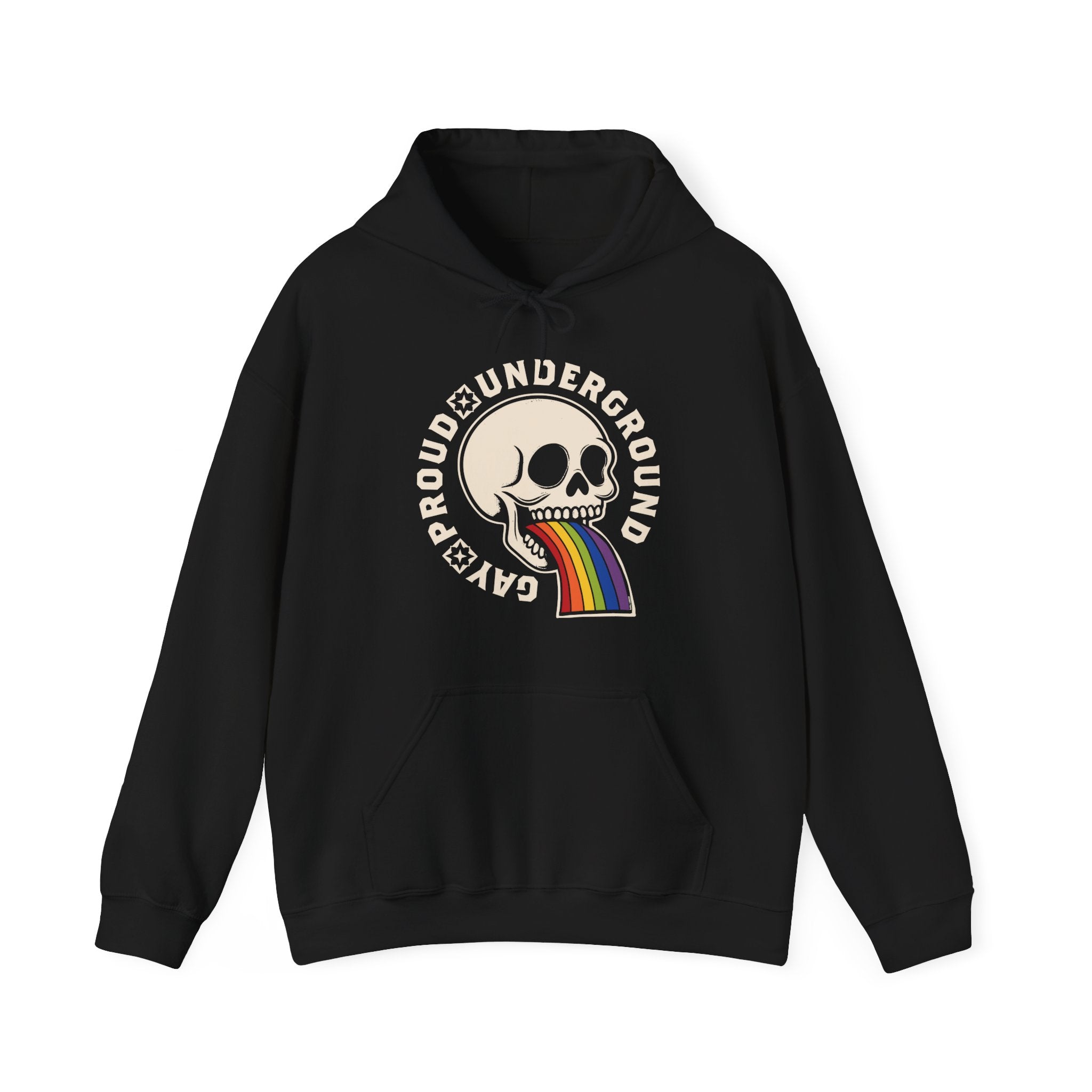 Proud Underground Gay Skull Hoodie - Hunky Tops #color_Black