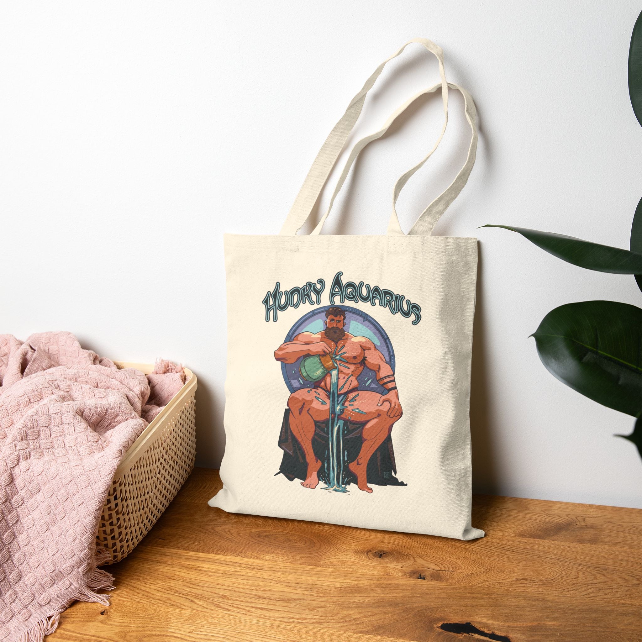 Hunky Aquarius Zodiac Tote Bag by Axeish Guy - Printify #color_Natural