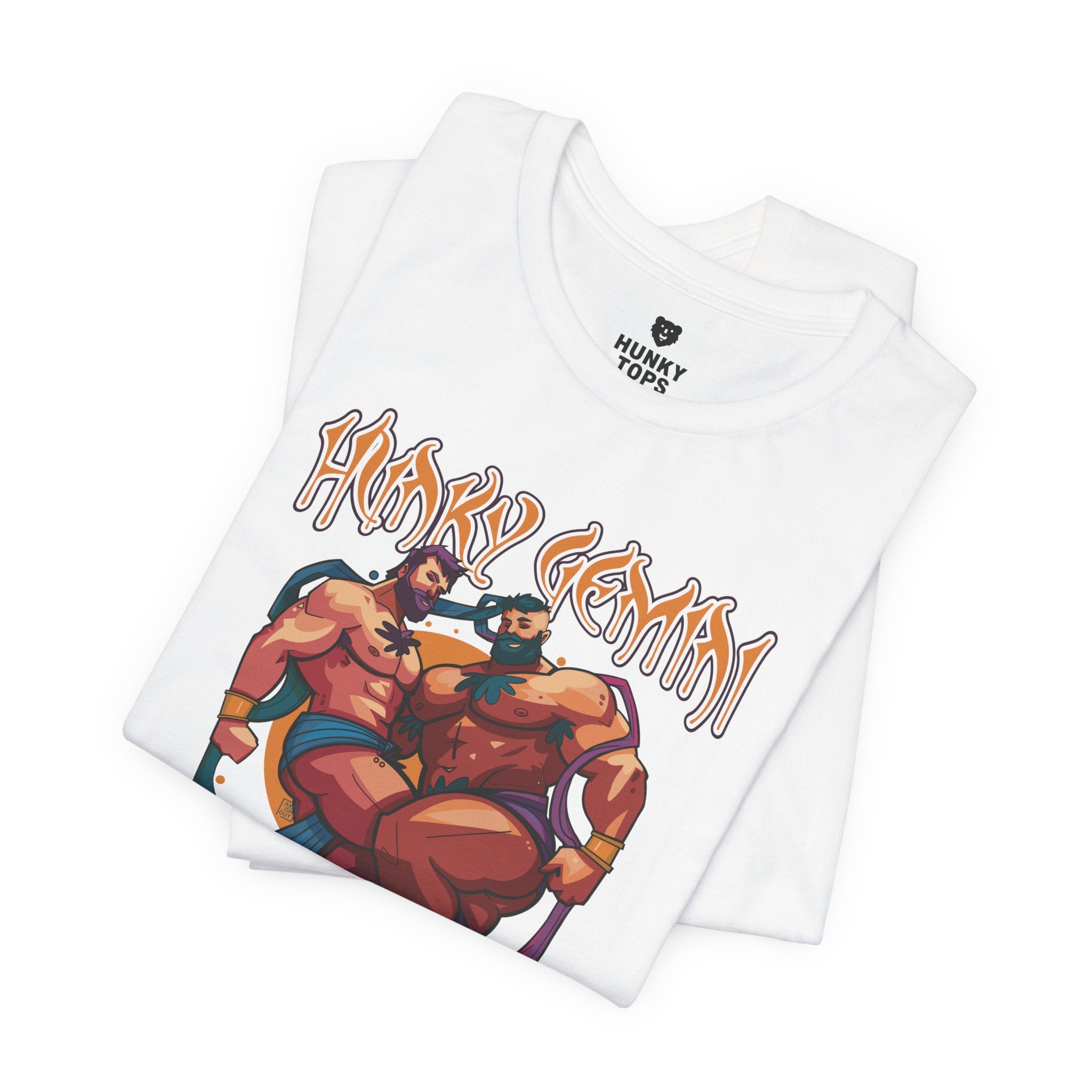 Hunky Gemini Zodiac T-Shirt by Axeish Guy - Hunky Tops #color_White