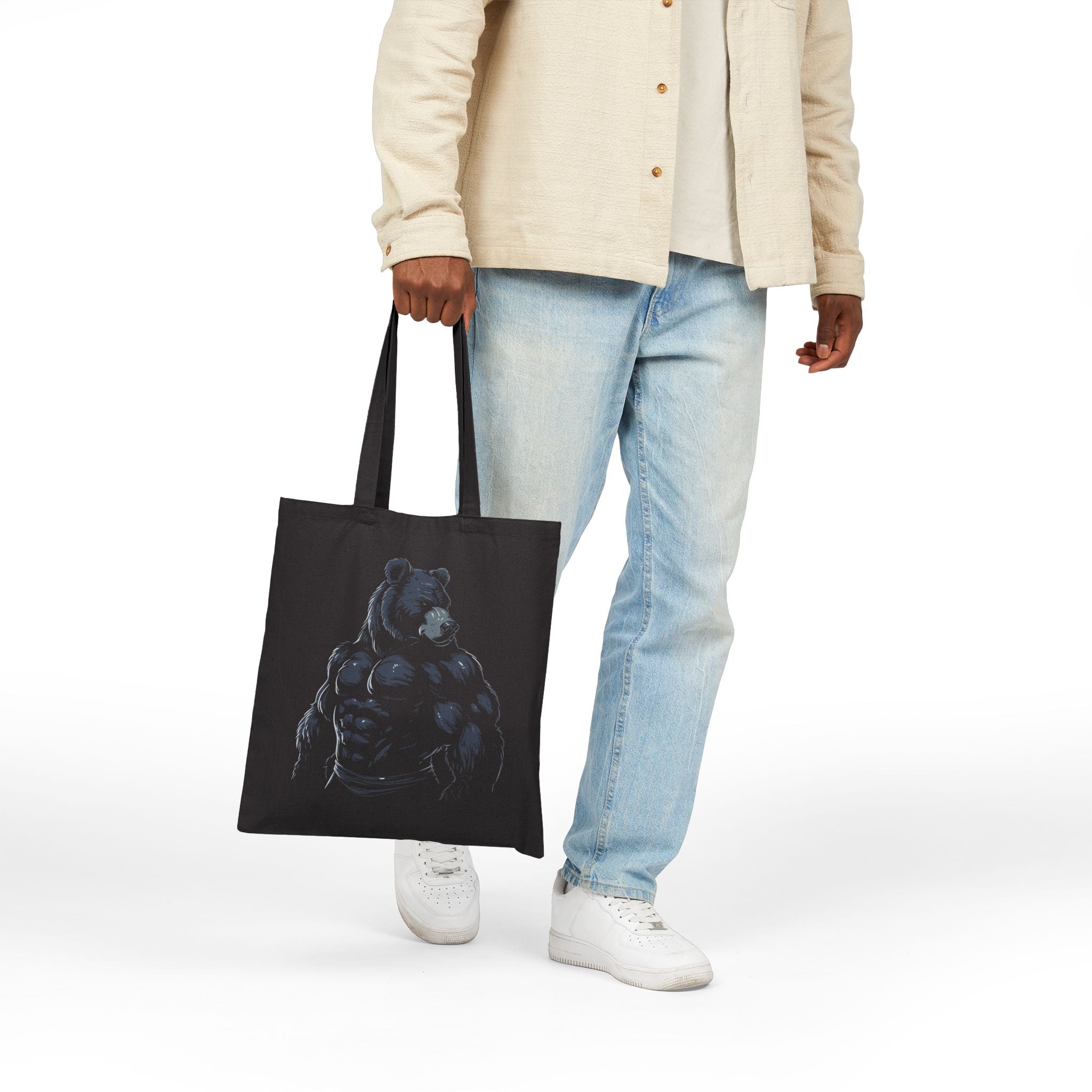 Majestic Bear Canvas Tote Bag - Hunky Tops #color_Black