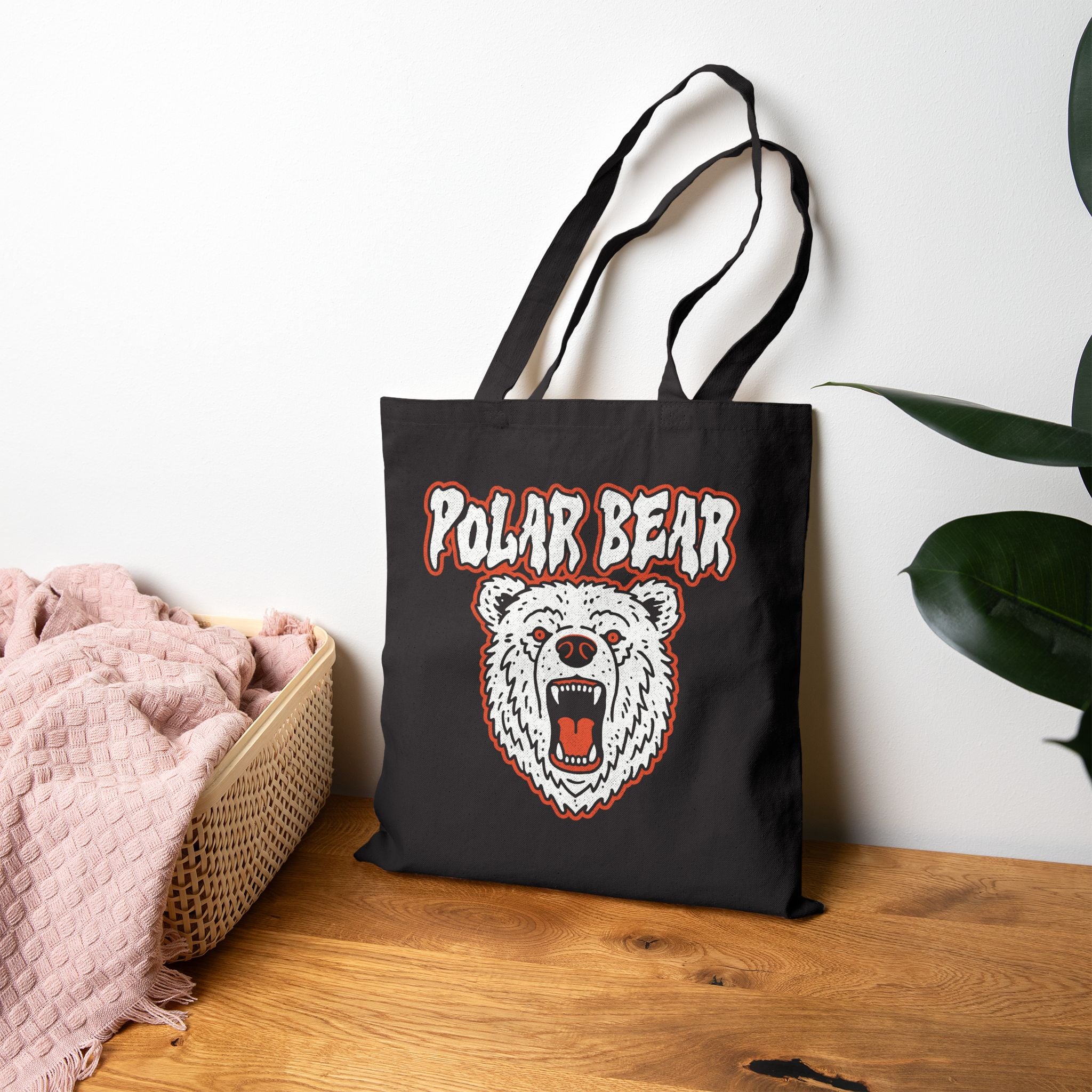 Polar Bear Canvas Tote Bag - Hunky Tops #color_Black