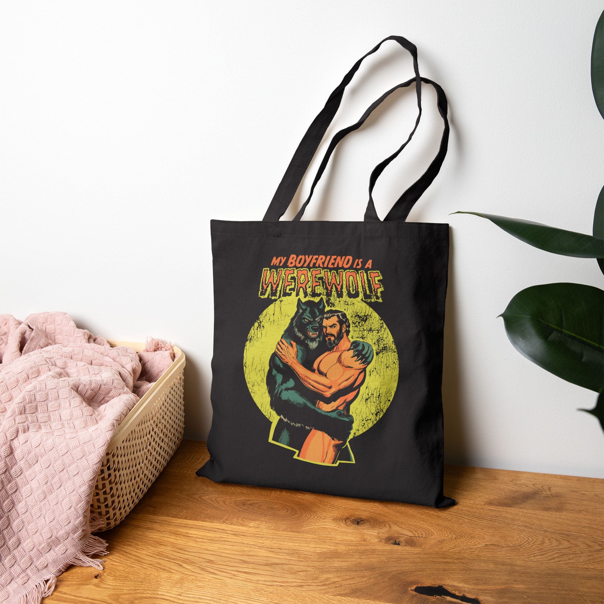 My Boyfriend is a Werewolf Canvas Tote Bag - Hunky Tops #color_Black