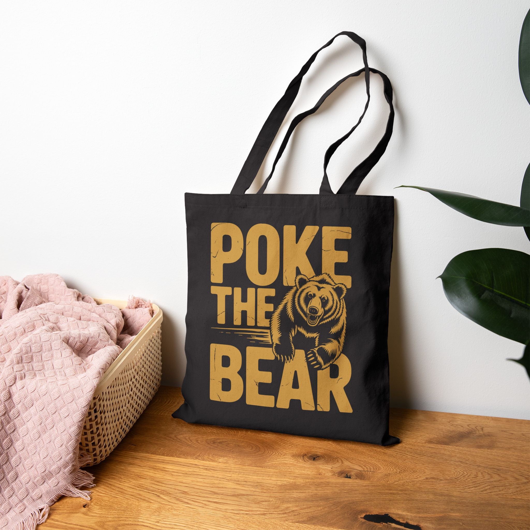 Poke the Bear Canvas Tote Bag - Hunky Tops #color_Black