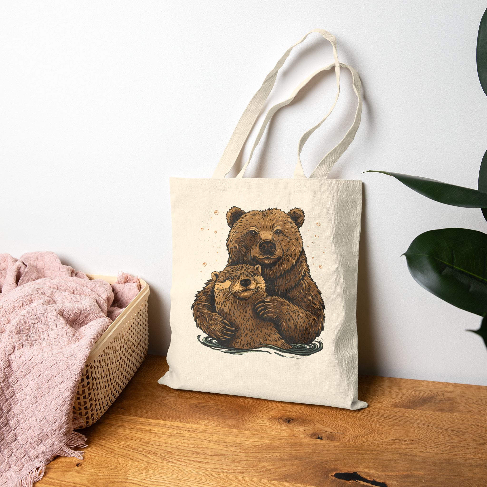 Bear + Otter Canvas Tote Bag - Hunky Tops #color_Natural