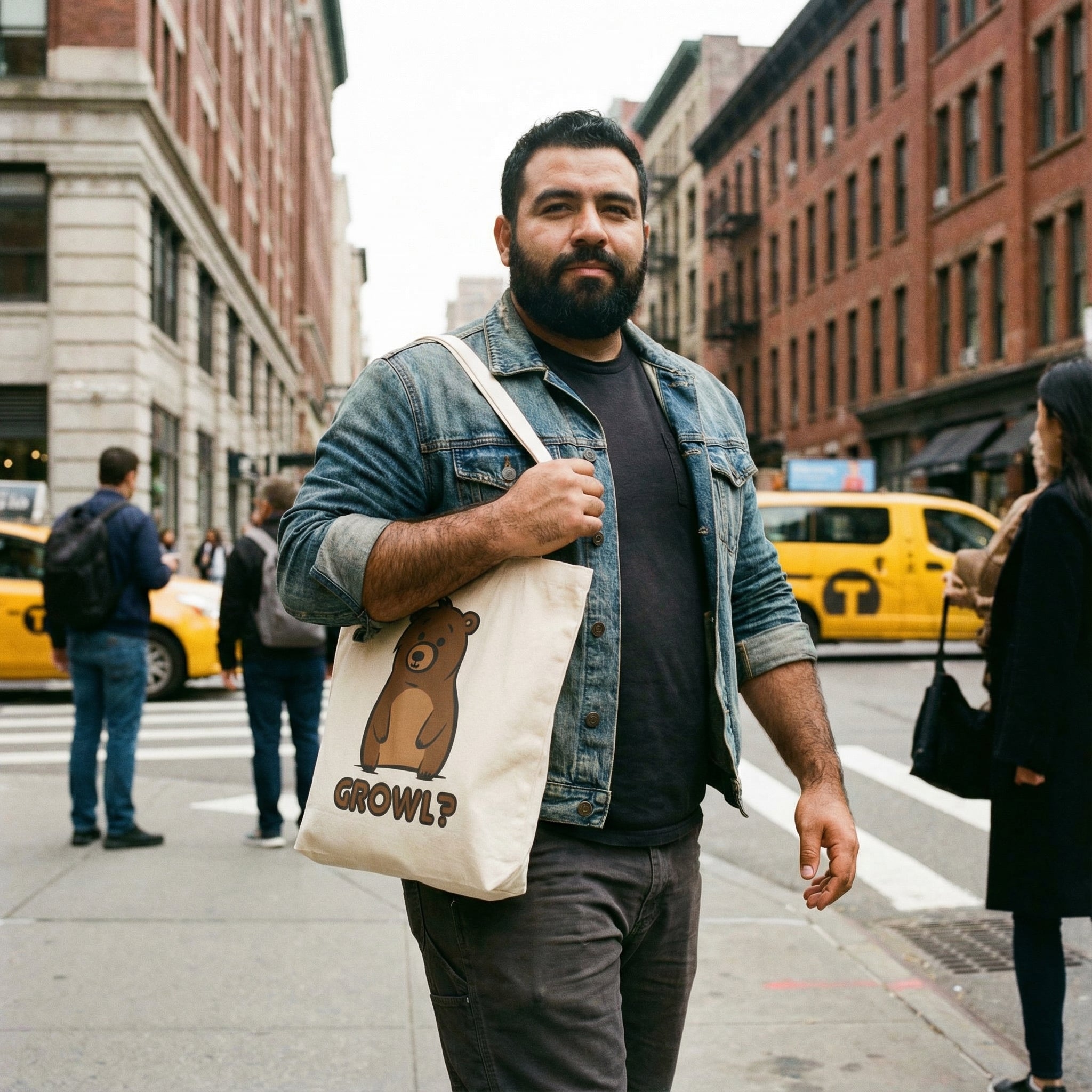 Growl? Bear Canvas Tote Bag #color_Natural