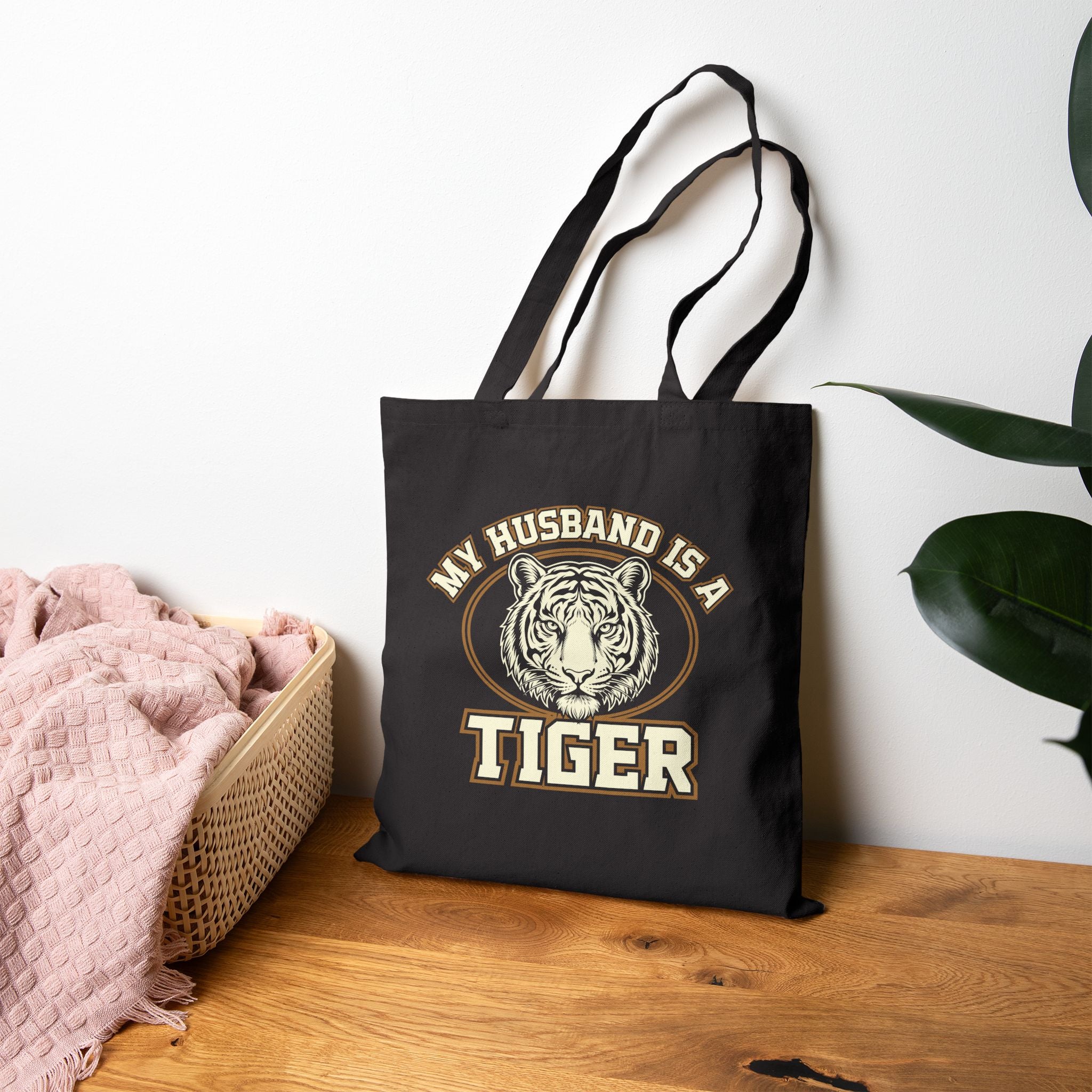 My Husband is a Tiger Tote Bag - Hunky Tops #color_Black