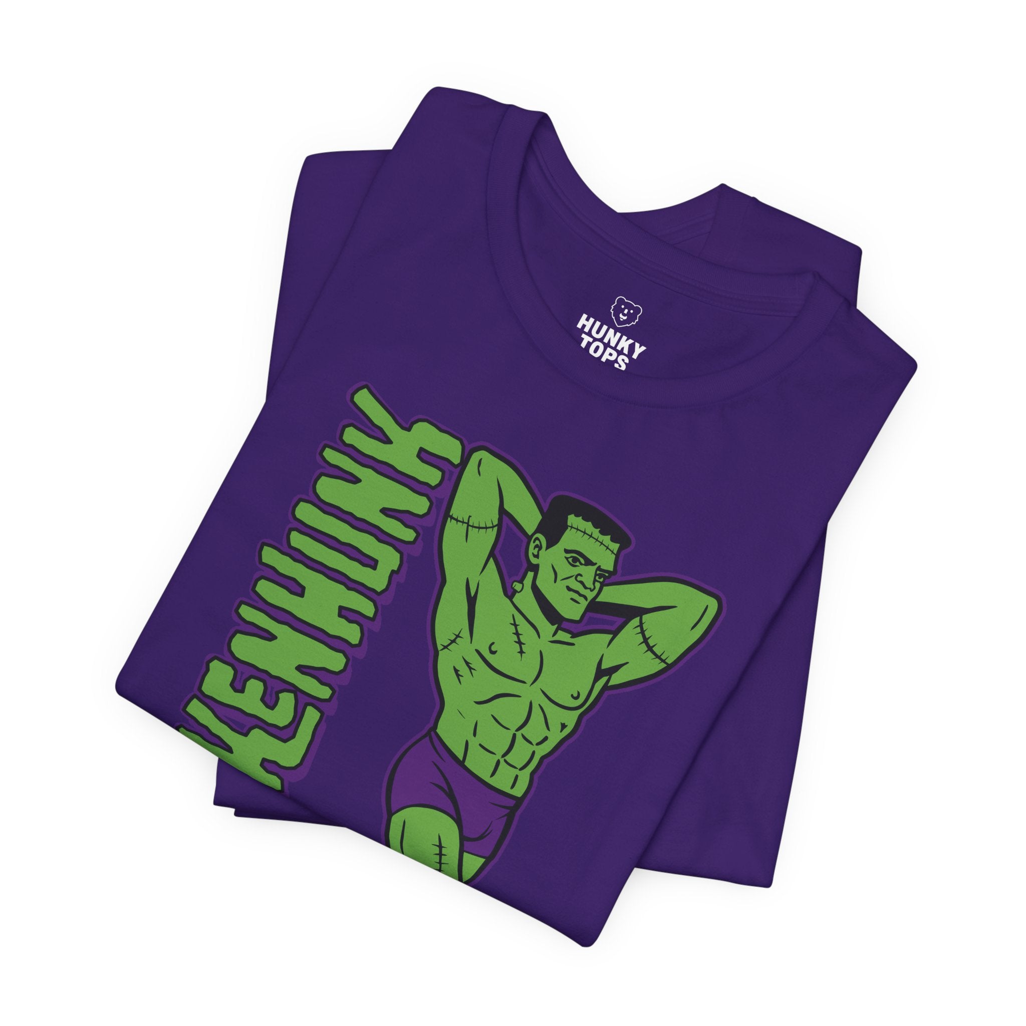 Frankenhunk Gay Halloween T-Shirt - Hunky Tops #color_Team Purple
