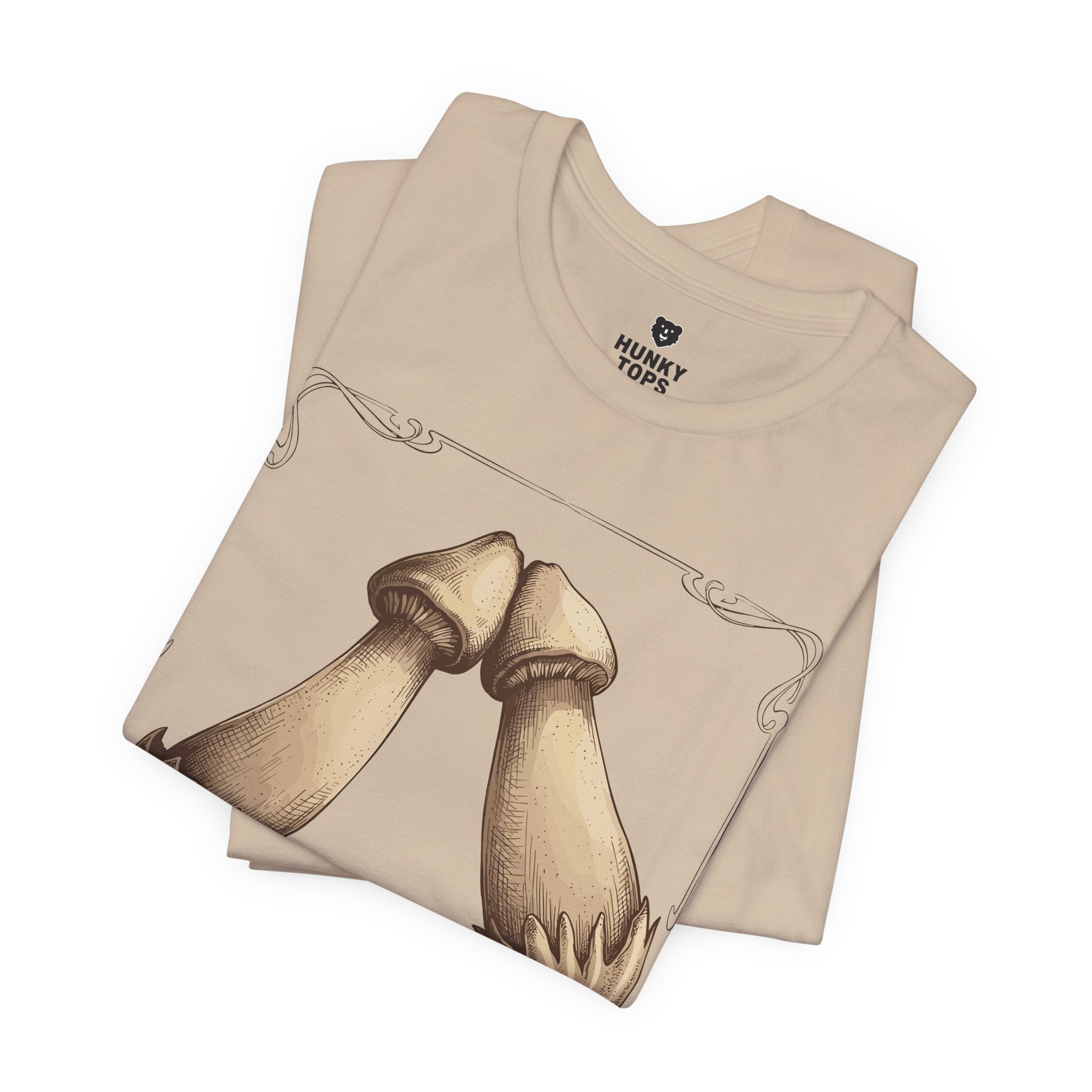 Rubbing Mushrooms T-Shirt - Hunky Tops #color_Tan