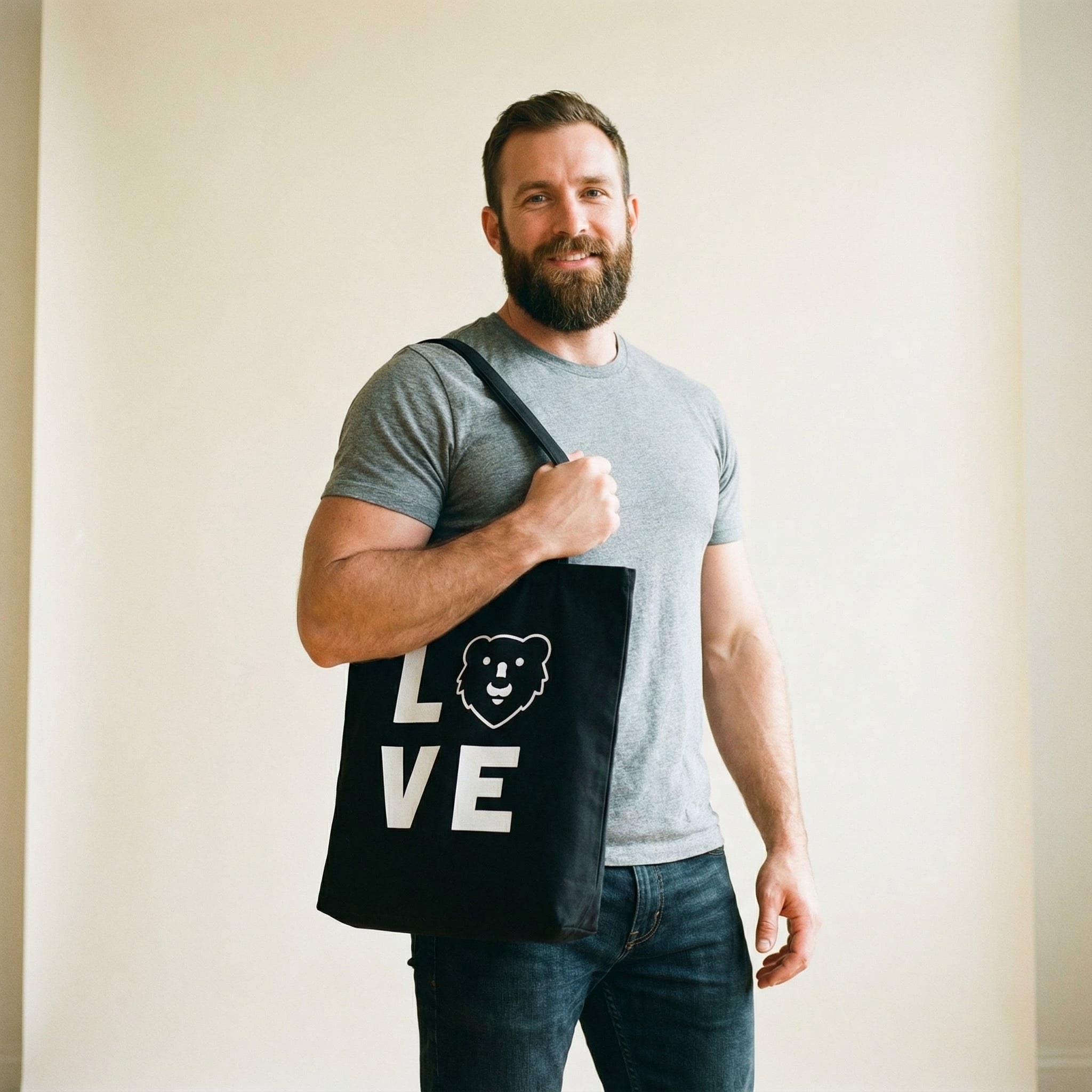 LOVE Hunky Tops Logo Canvas Tote Bag #color_Black