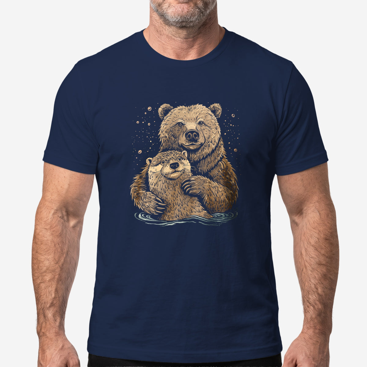 Bear + Otter T-Shirt worn by a model, navy t-shirt #color_Navy