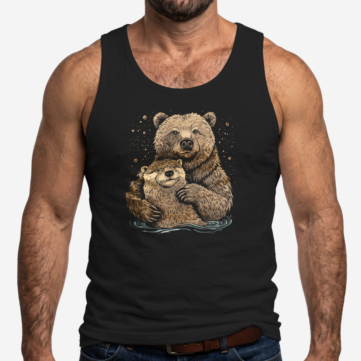 Bear + Otter Companionship Tank Top worn by a model, black tank top #color_Black