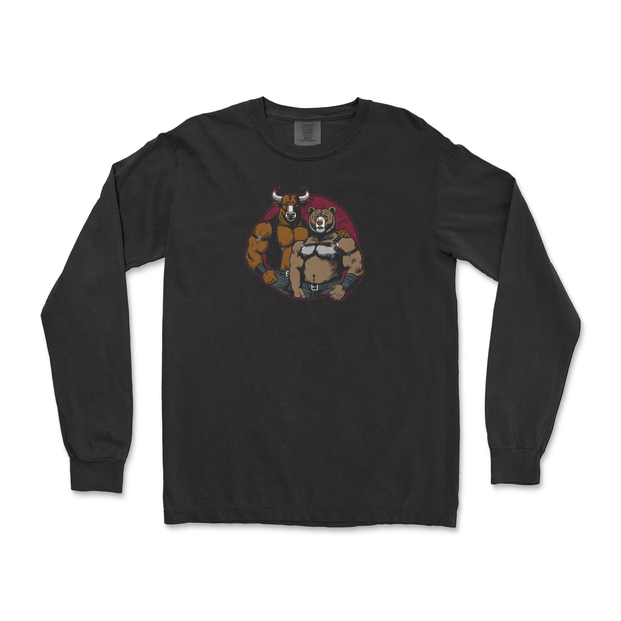 Bull + Bear Long-Sleeve T-Shirt - Hunky Tops #color_Black