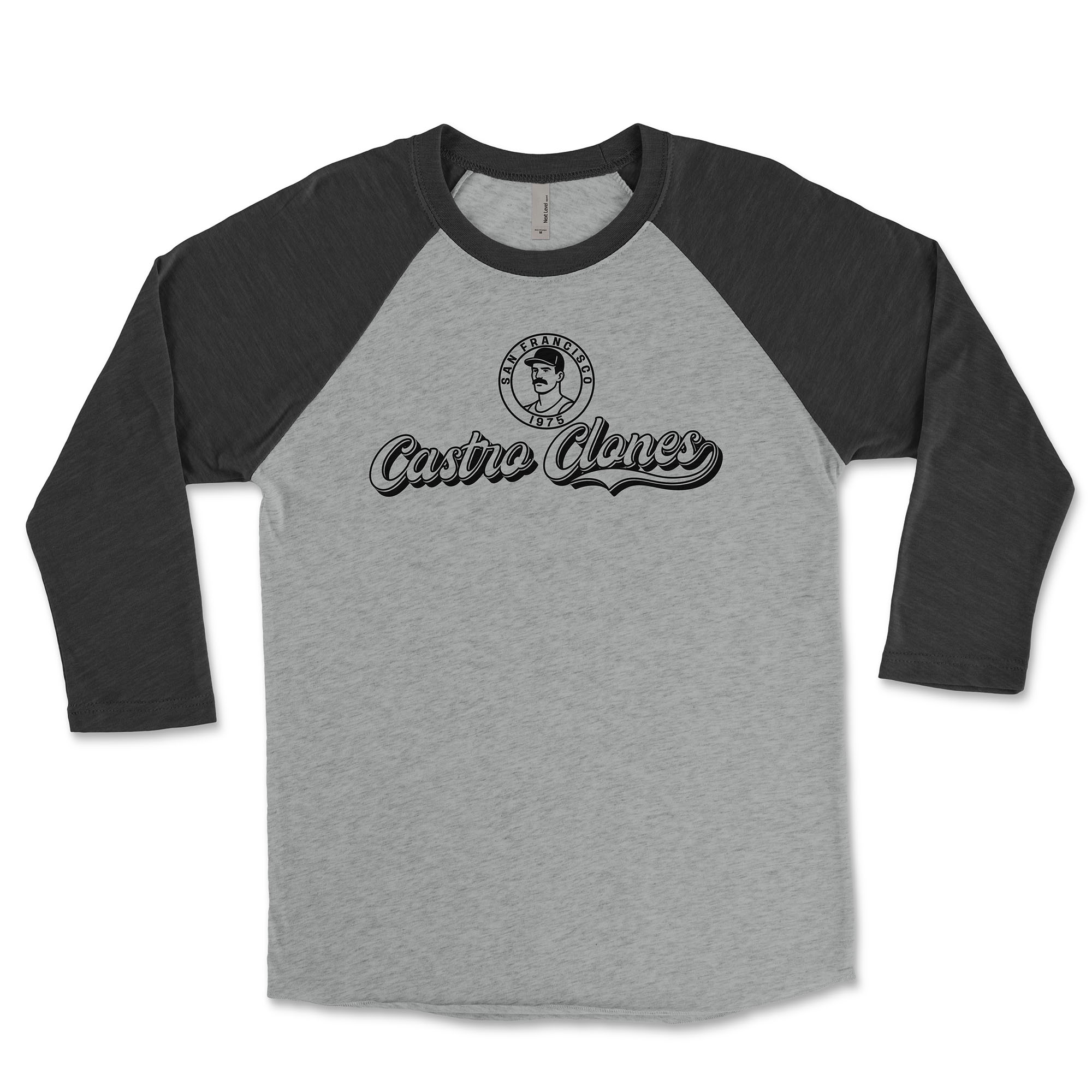 Castro Clones Gay Baseball T-Shirt - Hunky Tops #color_Vintage Black / Premium Heather