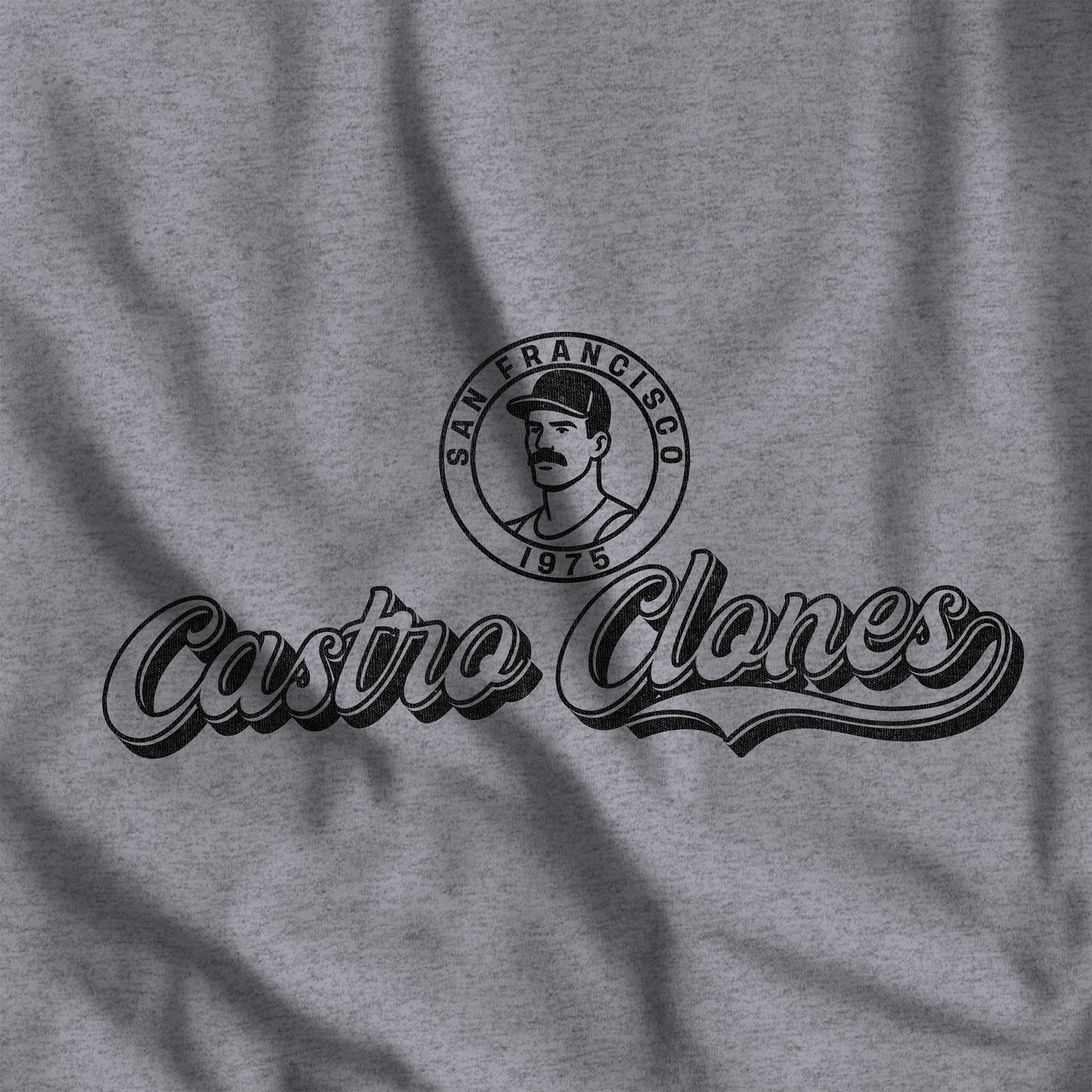 Castro Clones Gay Baseball T-Shirt - Hunky Tops #color_Vintage Black / Premium Heather