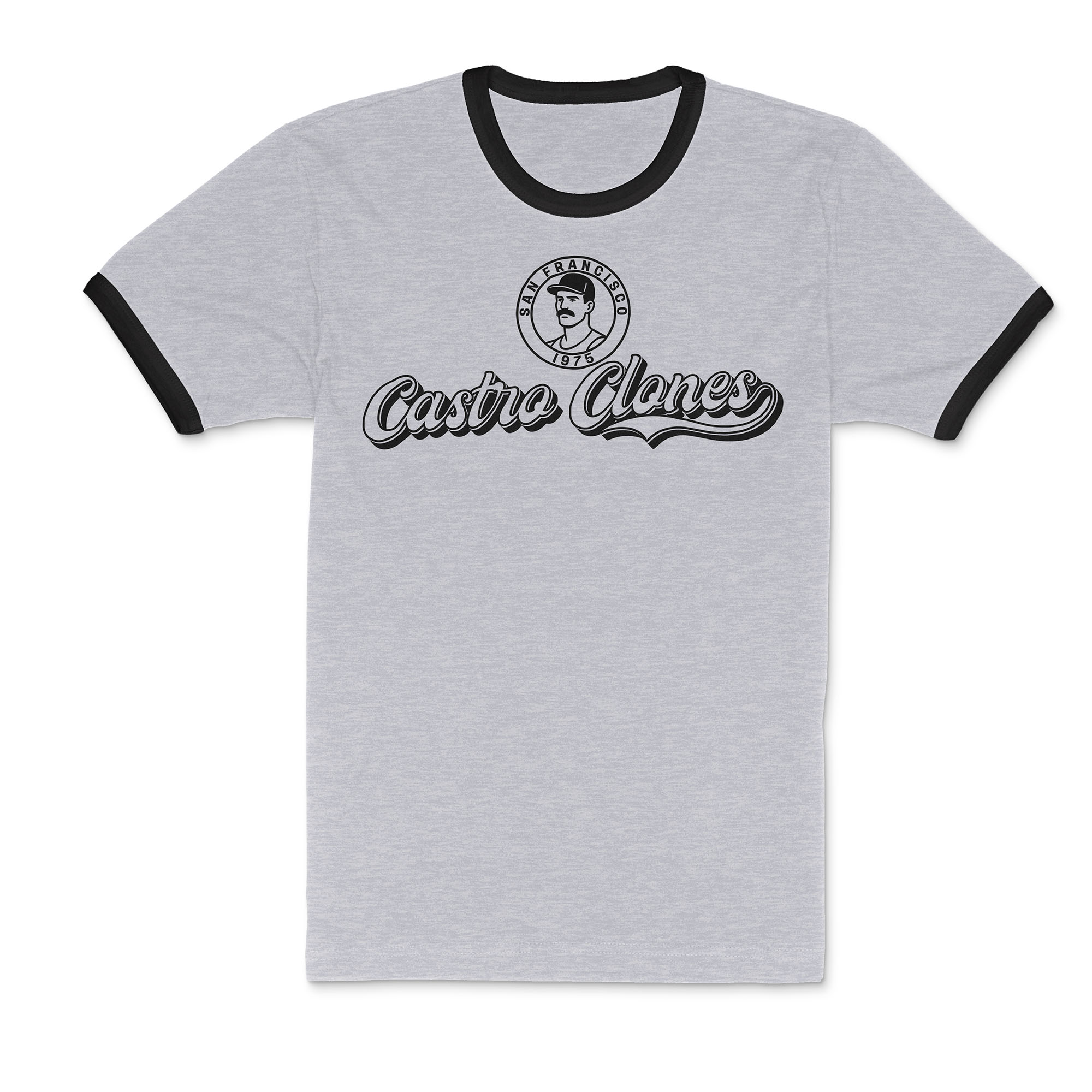 Castro Clones Gay Ringer T-Shirt - Hunky Tops #color_Heather Grey/Black