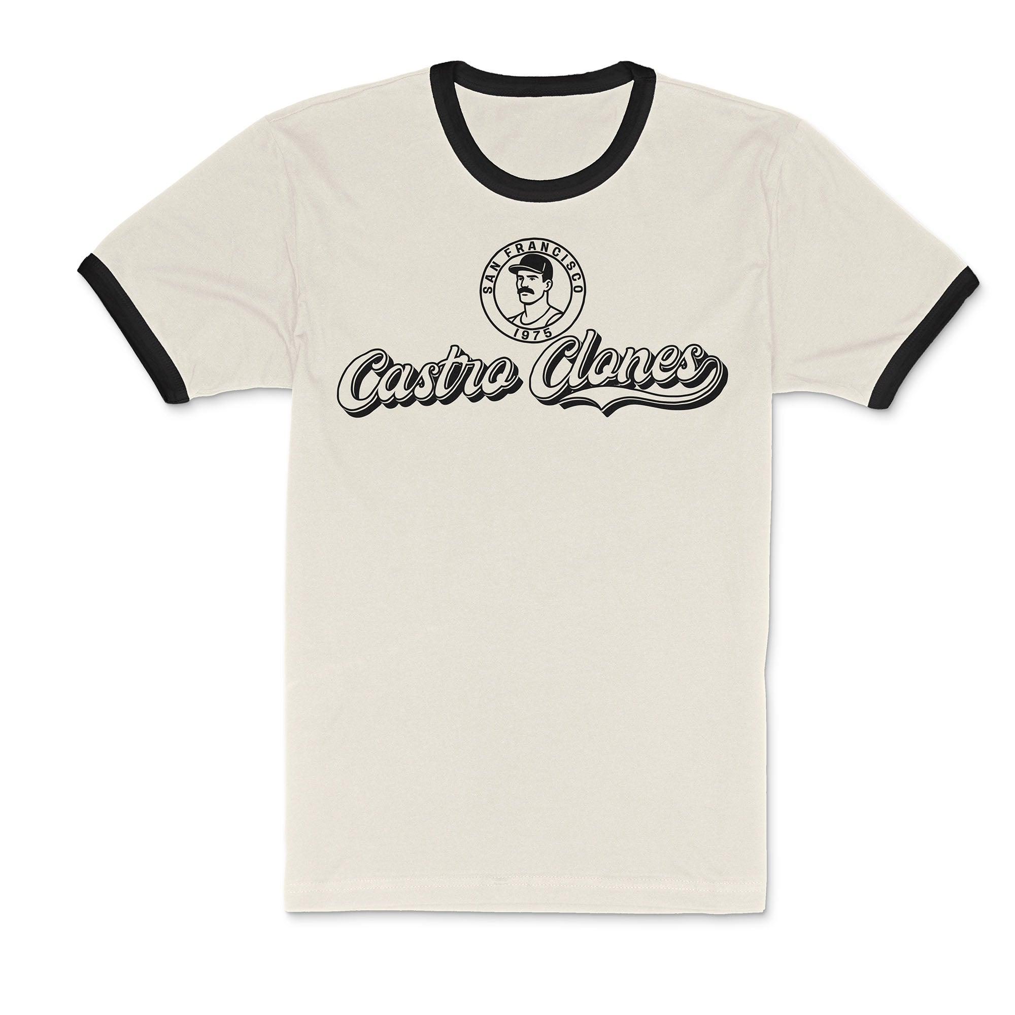 Castro Clones Gay Ringer T-Shirt - Hunky Tops #color_Natural/Black