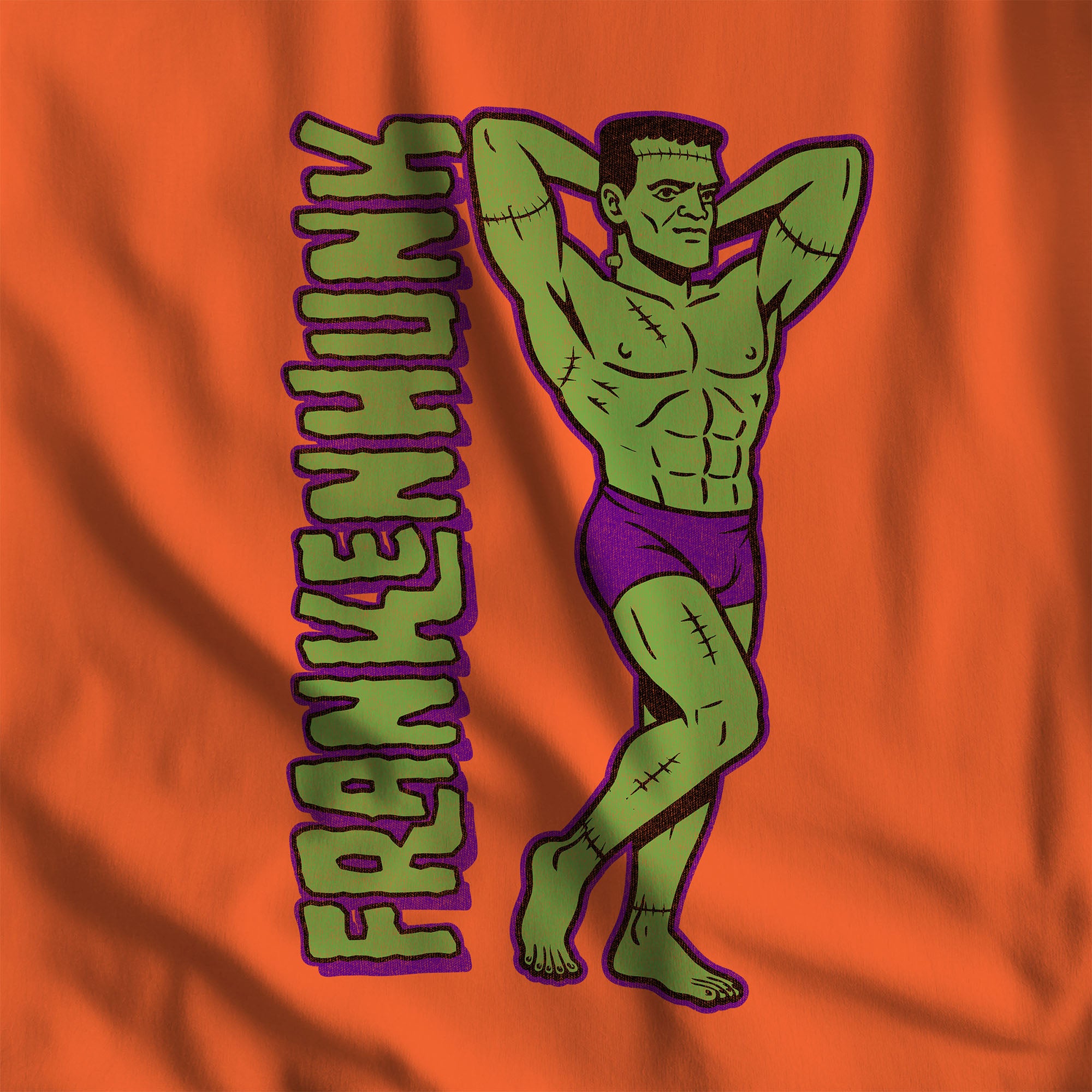 Frankenhunk Gay Halloween T-Shirt - Hunky Tops #color_Orange