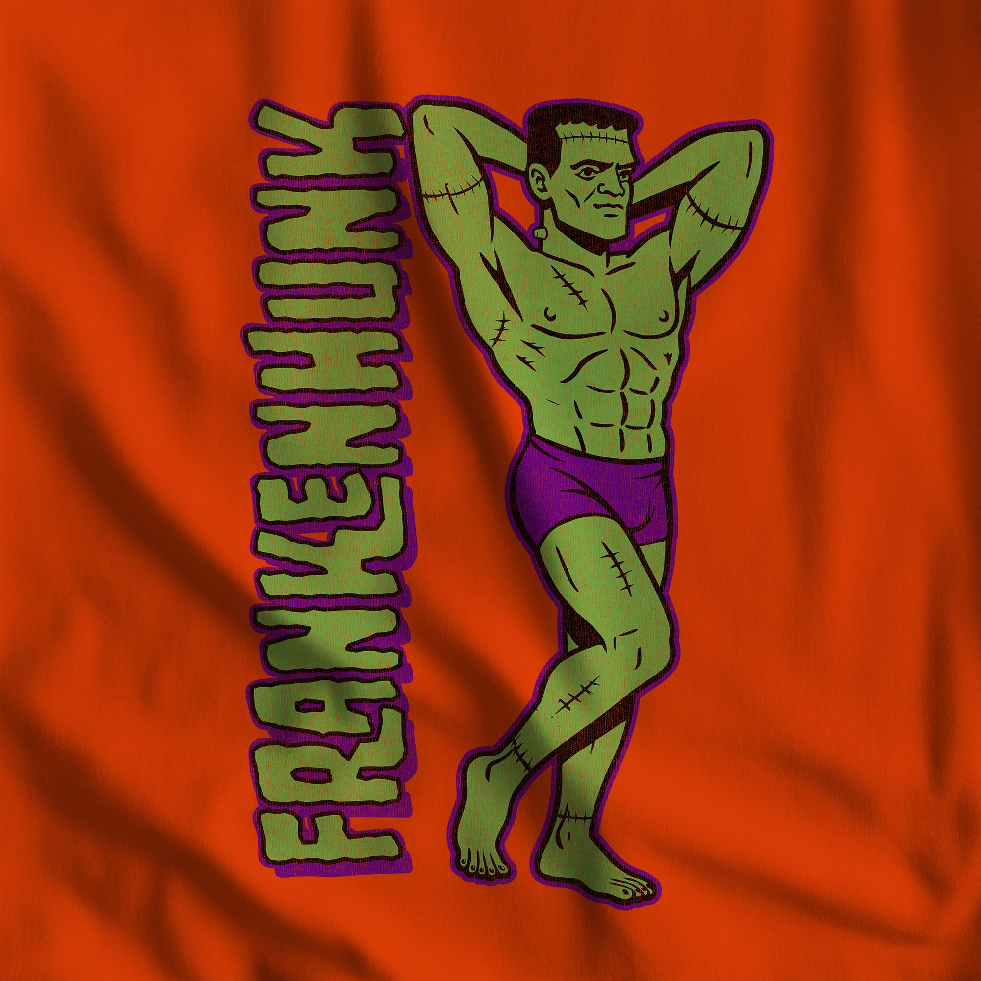 Frankenhunk Gay Halloween Sweatshirt - Hunky Tops #color_Orange