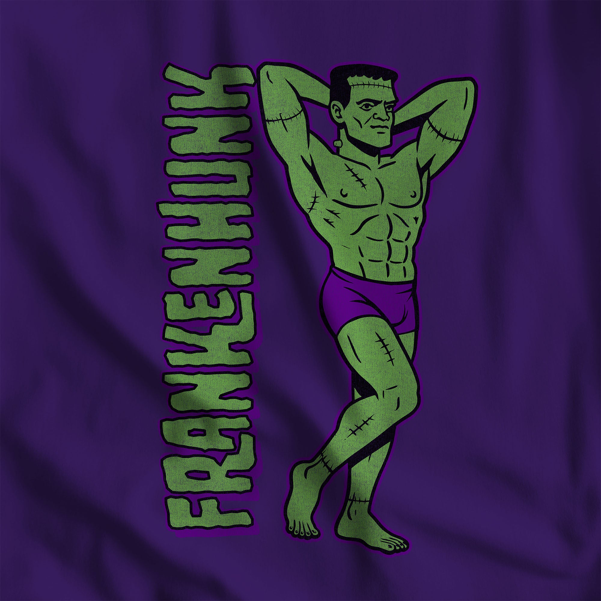 Frankenhunk Gay Halloween T-Shirt - Hunky Tops #color_Team Purple
