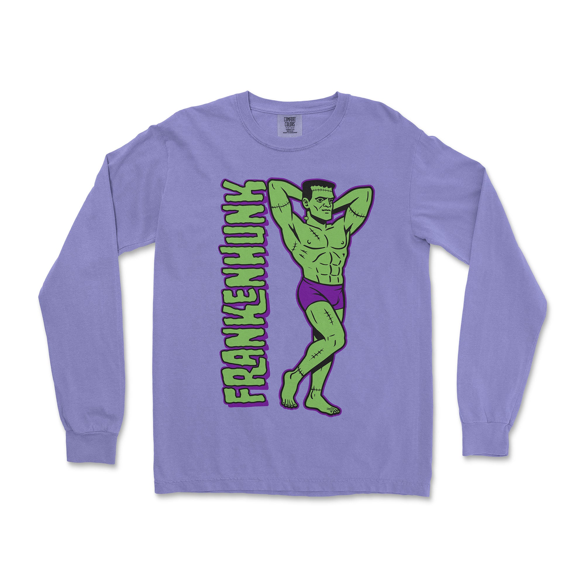 Frankenhunk Gay Halloween Long-Sleeve T-Shirt - Hunky Tops #color_Violet