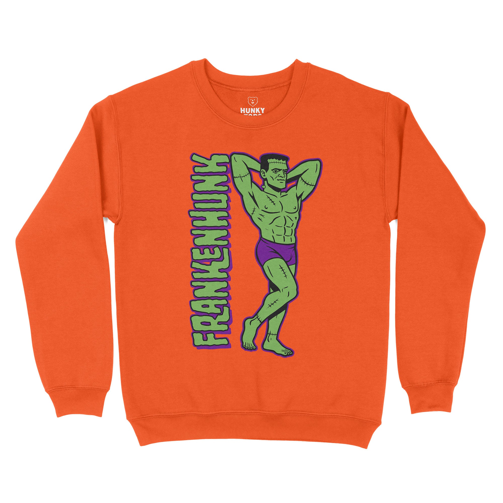 Frankenhunk Gay Halloween Sweatshirt - Hunky Tops #color_Orange
