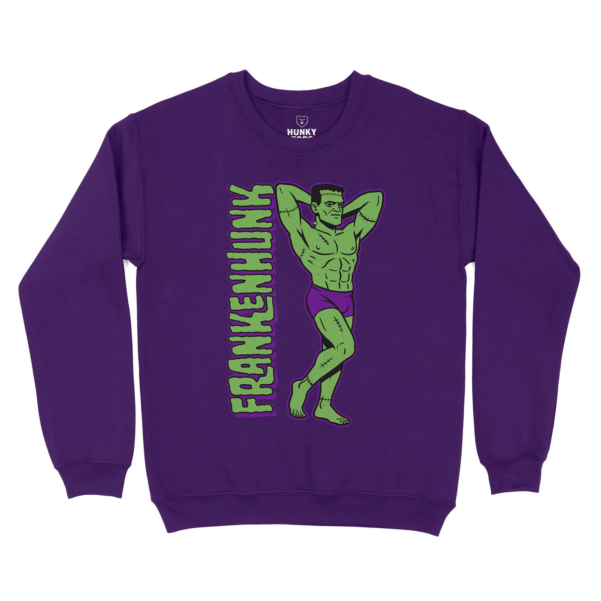 Frankenhunk Gay Halloween Sweatshirt - Hunky Tops #color_Purple