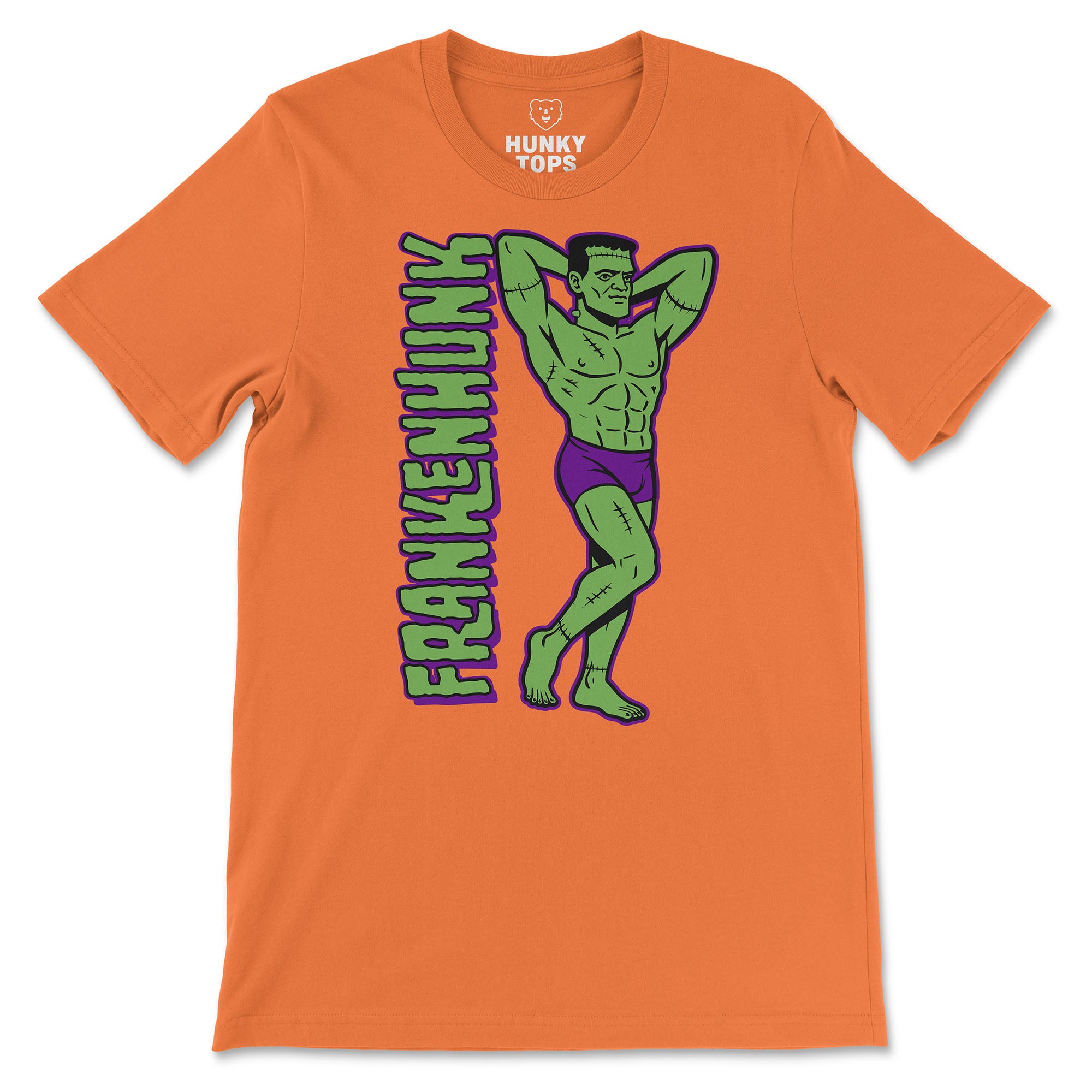 Frankenhunk Gay Halloween T-Shirt - Hunky Tops #color_Orange